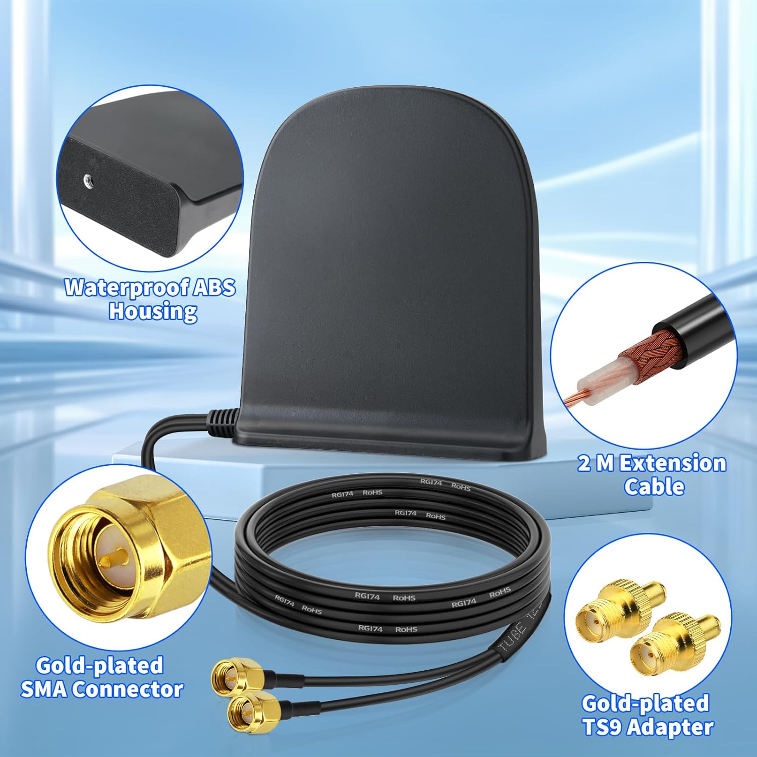 Eightwood 5G LTE 4G Antenne 10dBi SMA Stecker Dual Band MIMO Antenne mit Magnetfuß Omnidirektionalantenne + 2M Kabel für GSM Mobile Hotspot Router CPE Wildkamera Überwachungskamera IoT Smart Home