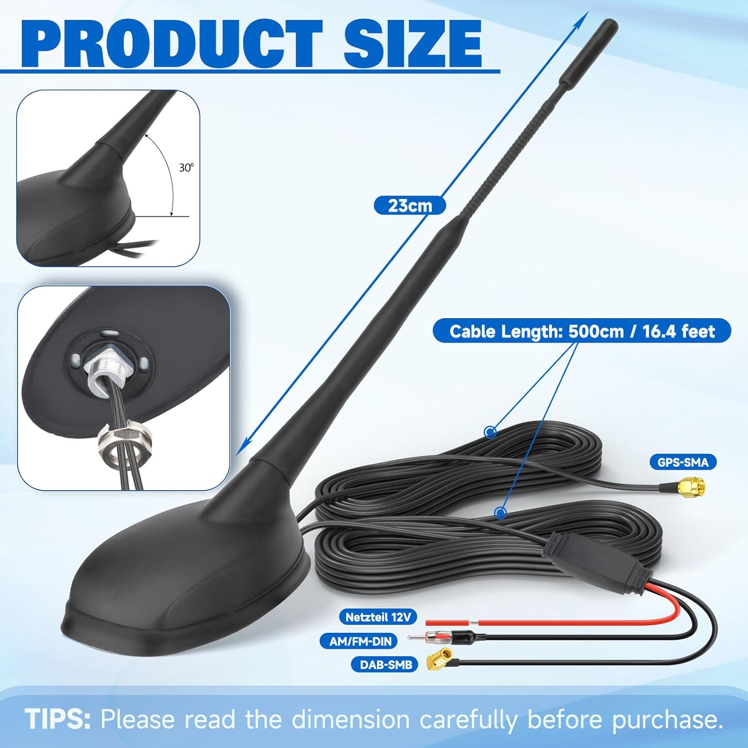 Eightwood DAB DAB+ Antenna Car Digital Radio Active GPS DAB FM Antenna Car with Amplifier Roof Antenna Car Signal Amplifier Extension Cable 5 m for Pioneer Sony Digital Radios Tuner