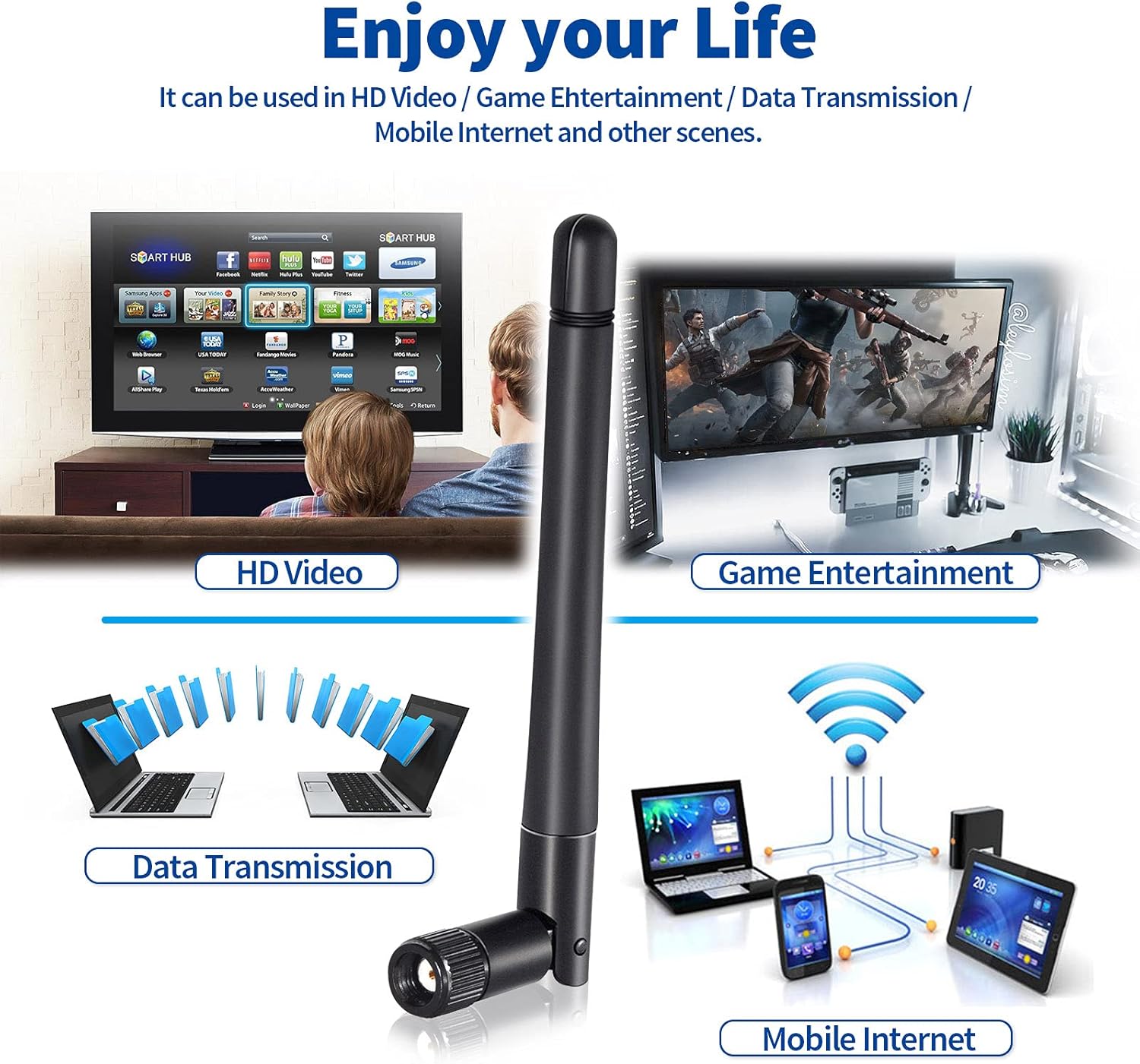 Eightwood WLAN Antenne 2.4G/5G Dualband WiFi Antenne MIMO RP SMA WLAN Antenne 2 Stücke für WiFi Card WLAN PCI Karten Wirelesse Router Bluetooth MEHRWEG