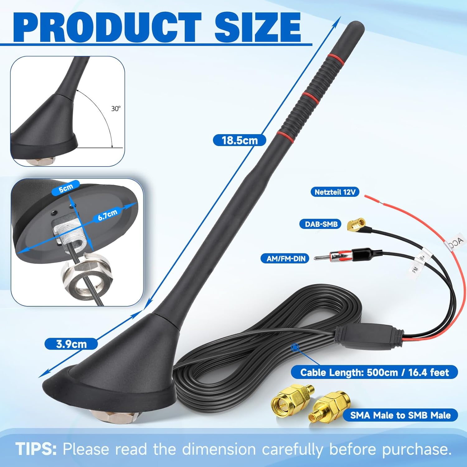 Eightwood DAB DAB+ Antenne Auto Digital Radio Aktive DAB FM Antenne Auto Dachantenne Autoantenne mit Verstärker Auto Signal Amplifier 5M Verlängerung Kabel für Pioneer Sony Digital Radios Tuner