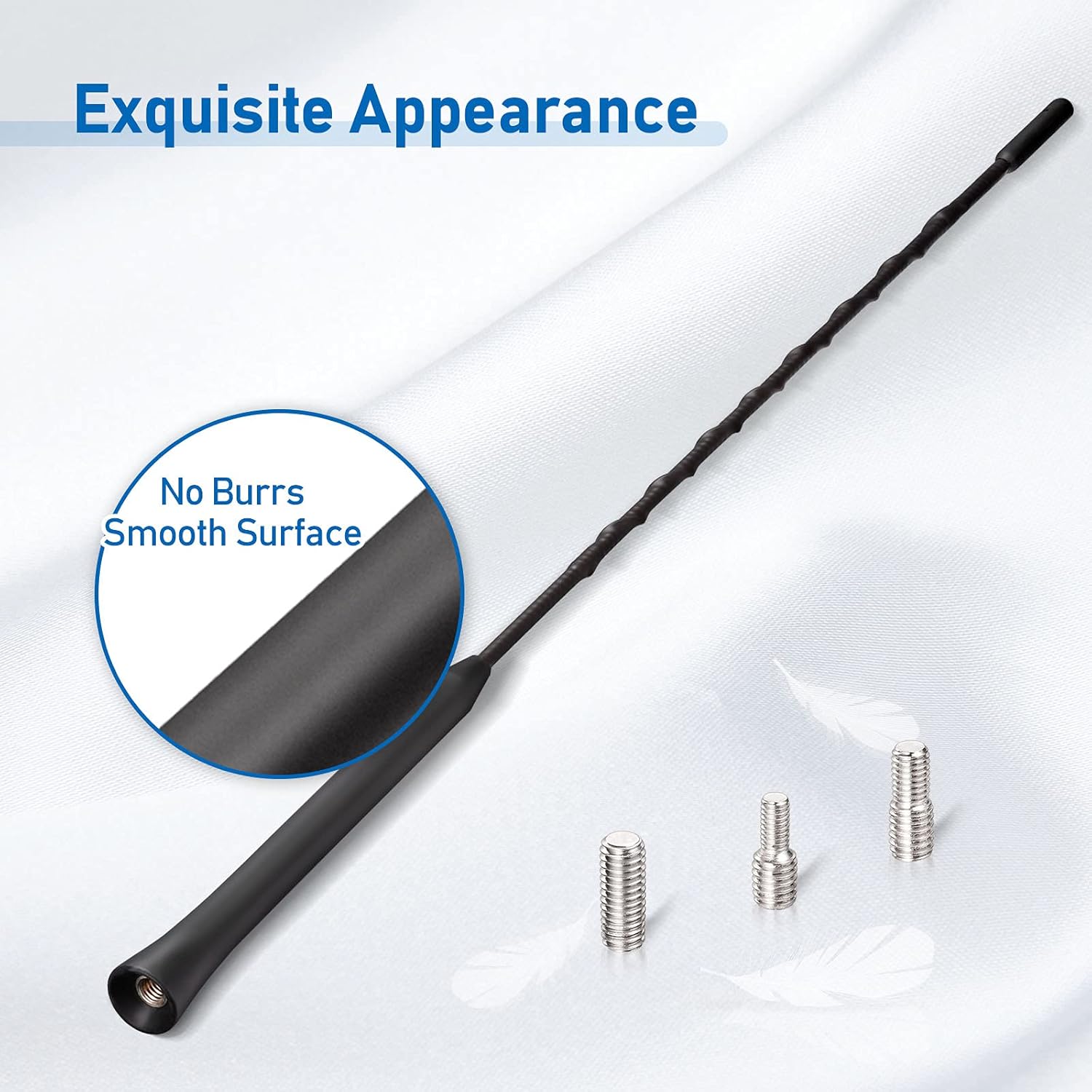 Eightwood Vehicle Antenna Replacement 16 inch, AM FM Universal Roof Mount Car Radio Antenna Mast, Flexible Rubber Antennae with M4 M5 M6 Threaded Adapter