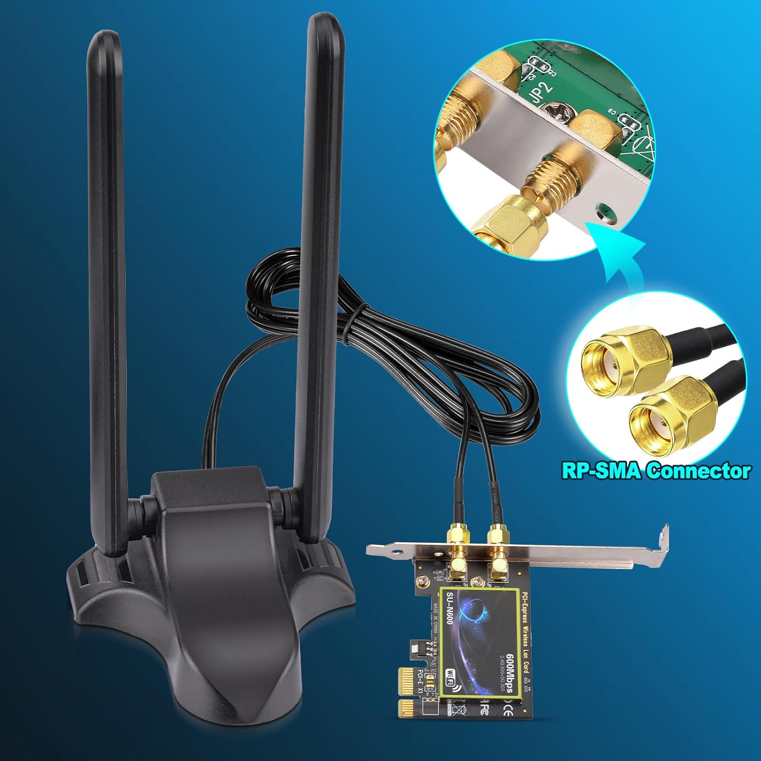 Eightwood WiFi 6E Antenna Tri-Band 2.4GHz 5GHz 6GHz Magnetic Base WiFi Antennae, RP-SMA Connector for PC Desktop Computer Motherboard PCIe Bluetooth WiFi 6E Card Wireless Router