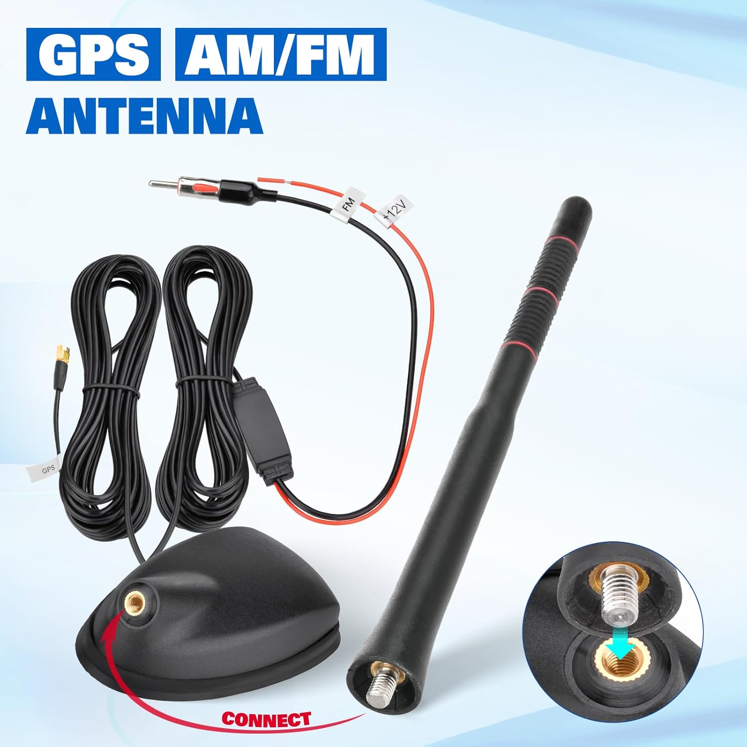 Eightwood FM/AM GPS Dachantenne Auto Radio Antenne Aktive Autoantenne mit Verstärker Auto Radio Amplifier 5M Verlängerung Kabel für Pioneer Blaupunkt Pioneer Clarion Alpine Digital Tuner