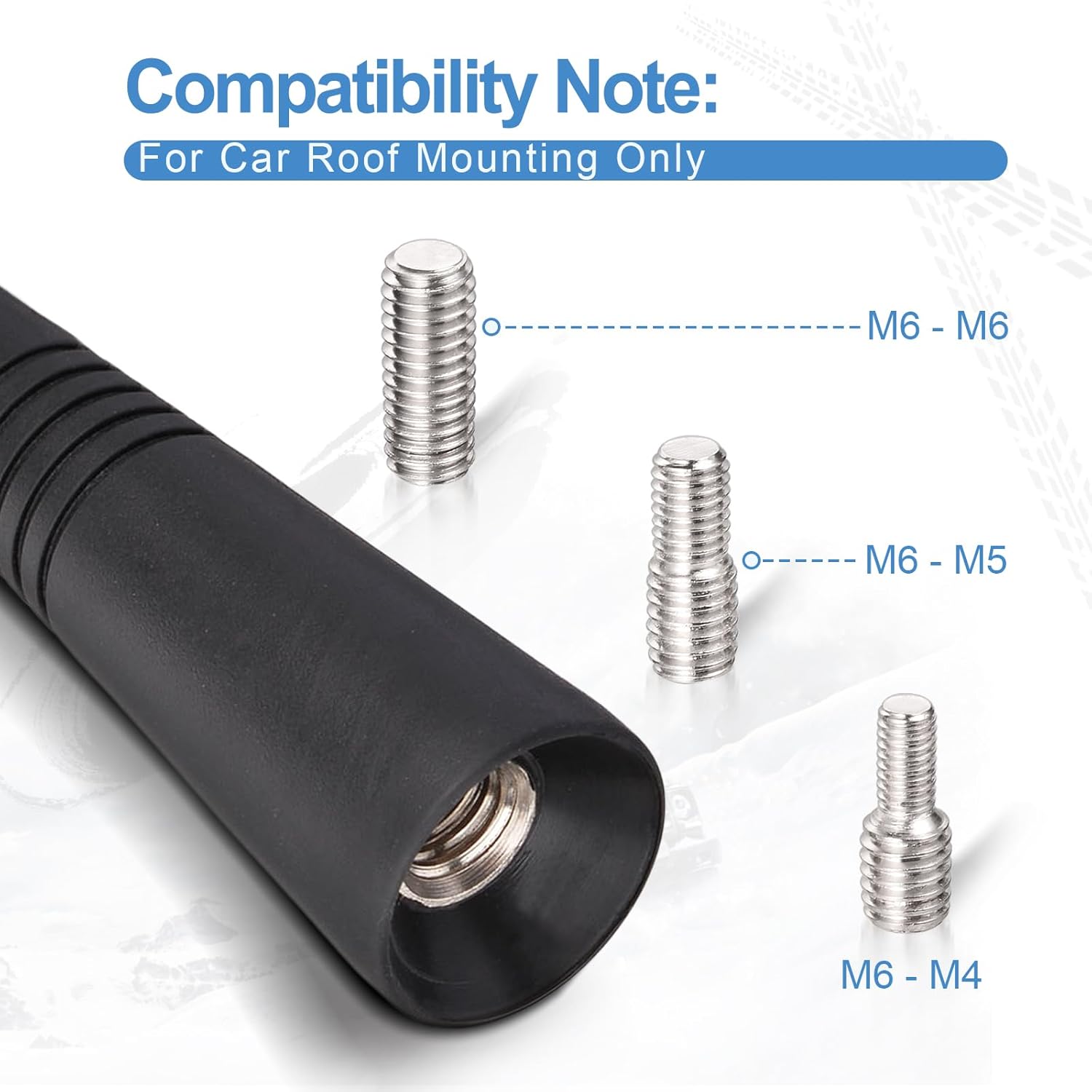 Eightwood Short Vehicle FM AM Radio Antenna 3.4 inch, Universal Roof Mount Rubber Car Antenna Mast Replacement with M4 M5 M6 Thread Adapters