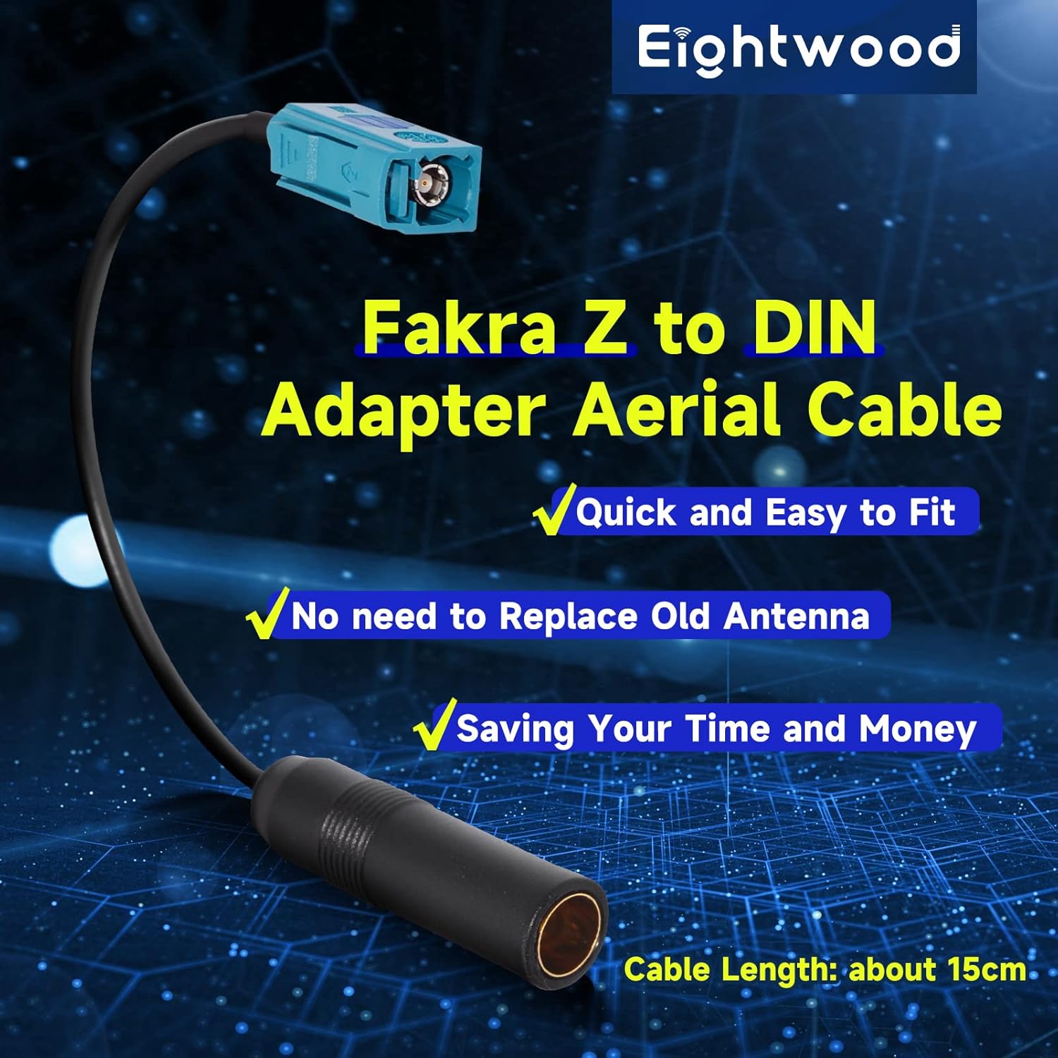Eightwood DAB Car Aerial Cable Fakra"Z" to DIN Female Pigtail Cable RG174 6inch 15cm for AM/FM DAB+ Blaupunkt Pioneer Clarion Kenwood Alpine JVC