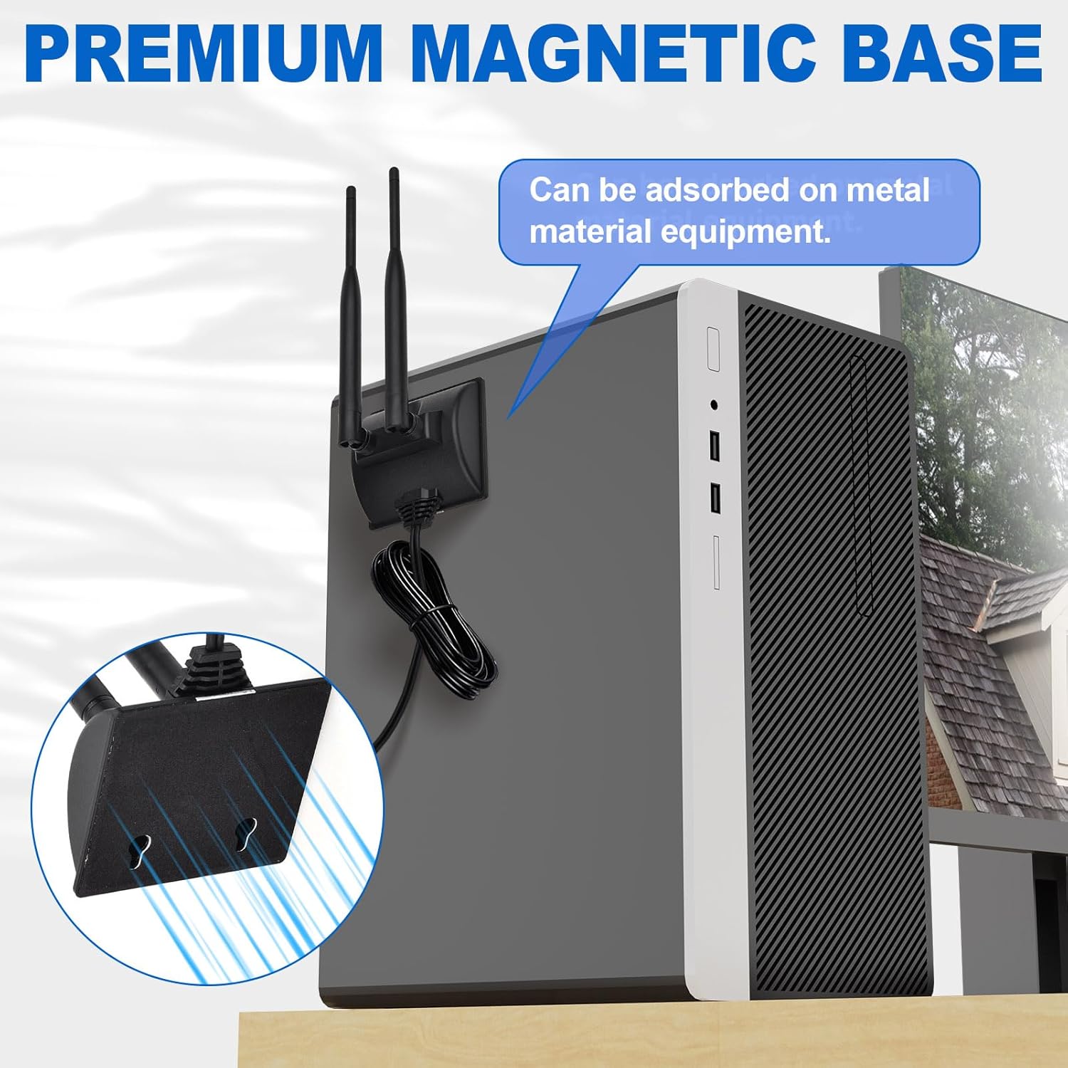 Eightwood WiFi Antenne 2.4G / 5.8G Dual Frequency Magnetic 6dBi RP-SMA Adapter 2m Verlängerungskabel für WLAN PCI WiFi Karten Wirelesse Router Bluetooth Dlink