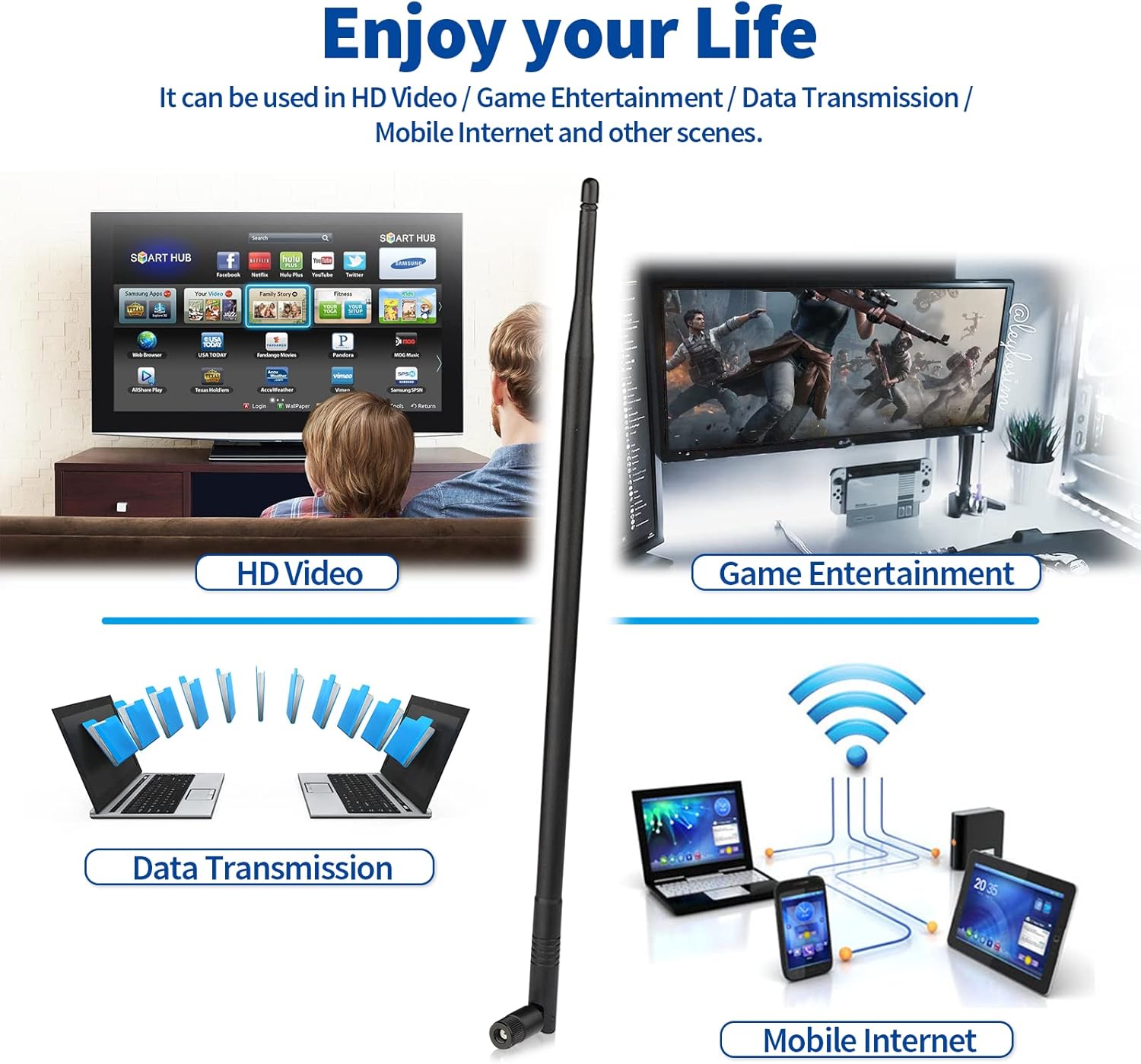 Eightwood WLAN Antenne 2.4G Antenne 12dBi Kipp-und-Schwenkbar RP SMA WLAN Antenne 2 Stücke für WiFi Card WLAN PCI Karten Wirelesse Router Bluetooth ZigBee MEHRWEG