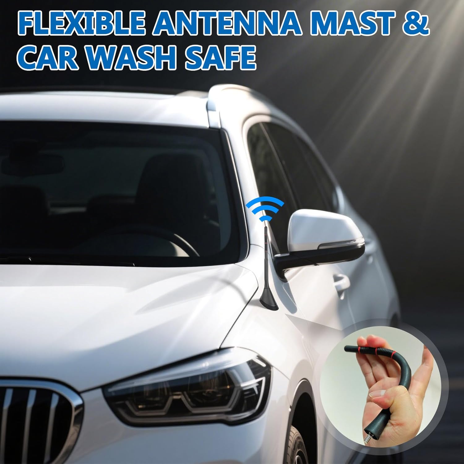 Eightwood Universal AM FM Car Radio Antenna, Roof Mount Amplified Stereo Antenna with 12V Power Wire DIN Plug Connector for Vehicle Car Truck SUV Radio Stereo Receiver Media Head Unit