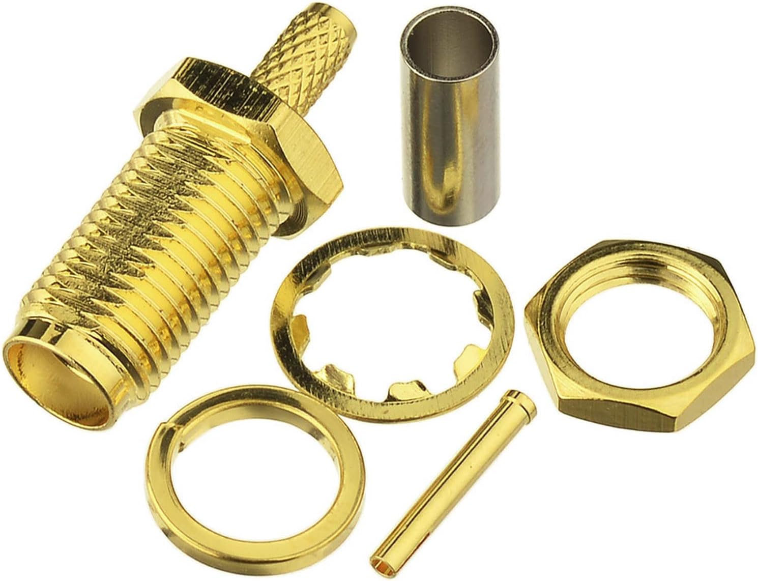 Eightwood 10pcs SMA Female Bulkhead Crimp Connector Gold-Plated for RG316 RG174 Cable