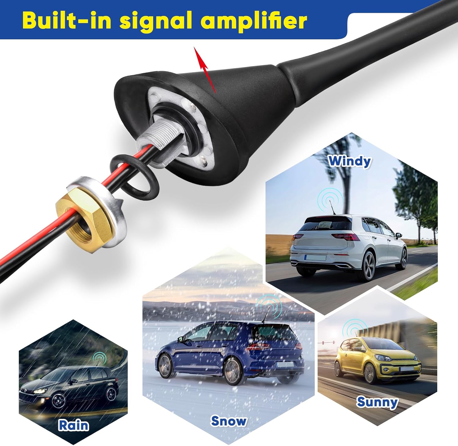 Eightwood DAB Car Aerial Splitter Amplified SMB Aerial Universal Roof Mount Digital DAB Antenna with 5M 16.4ft Extension Cable for DAB DAB+ AM/FM Car Radio Blaupunkt Pioneer Clarion Kenwood Alpine JVC