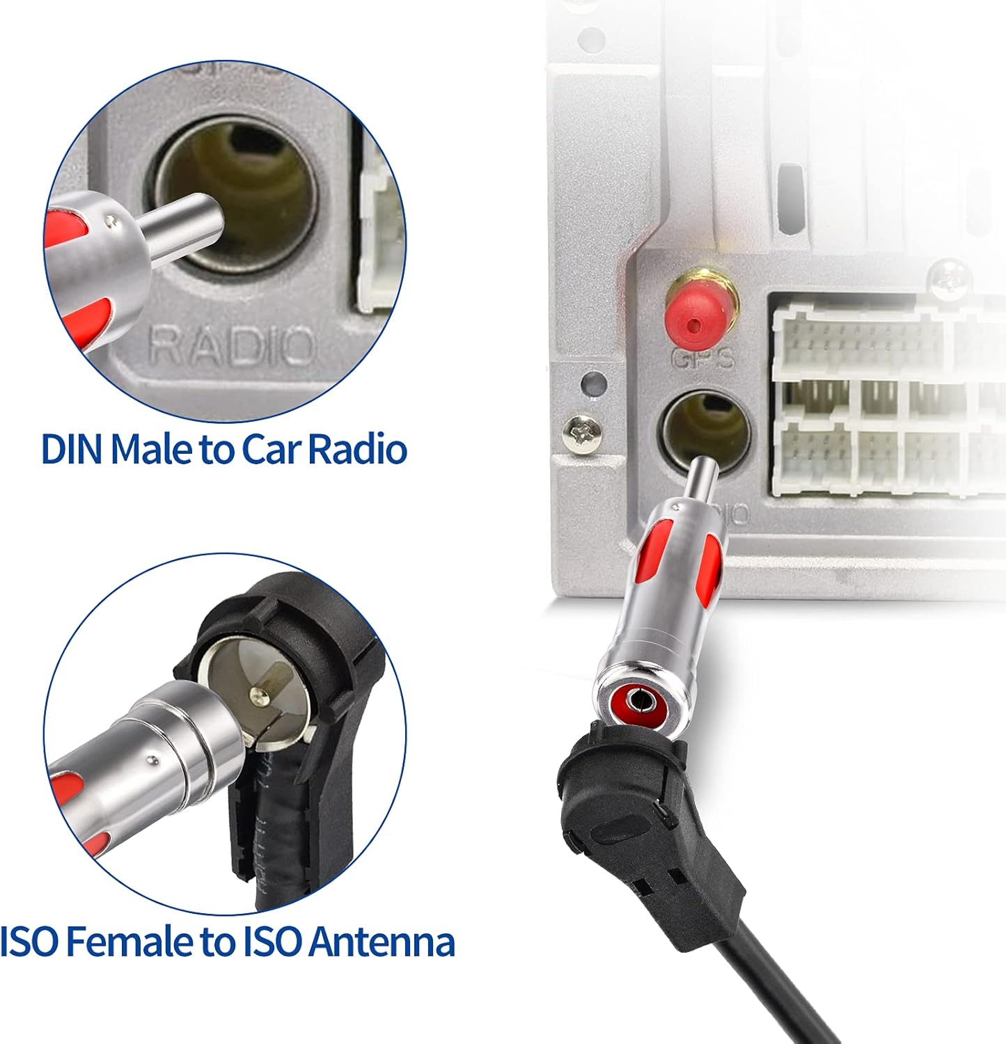 Eightwood DAB Antenne Adapter Kupplung ISO Handfunk Din Male auf ISO Buchse 2 Stücke für Autoradio Antenne DAB+ AM/FM MEHRWEG