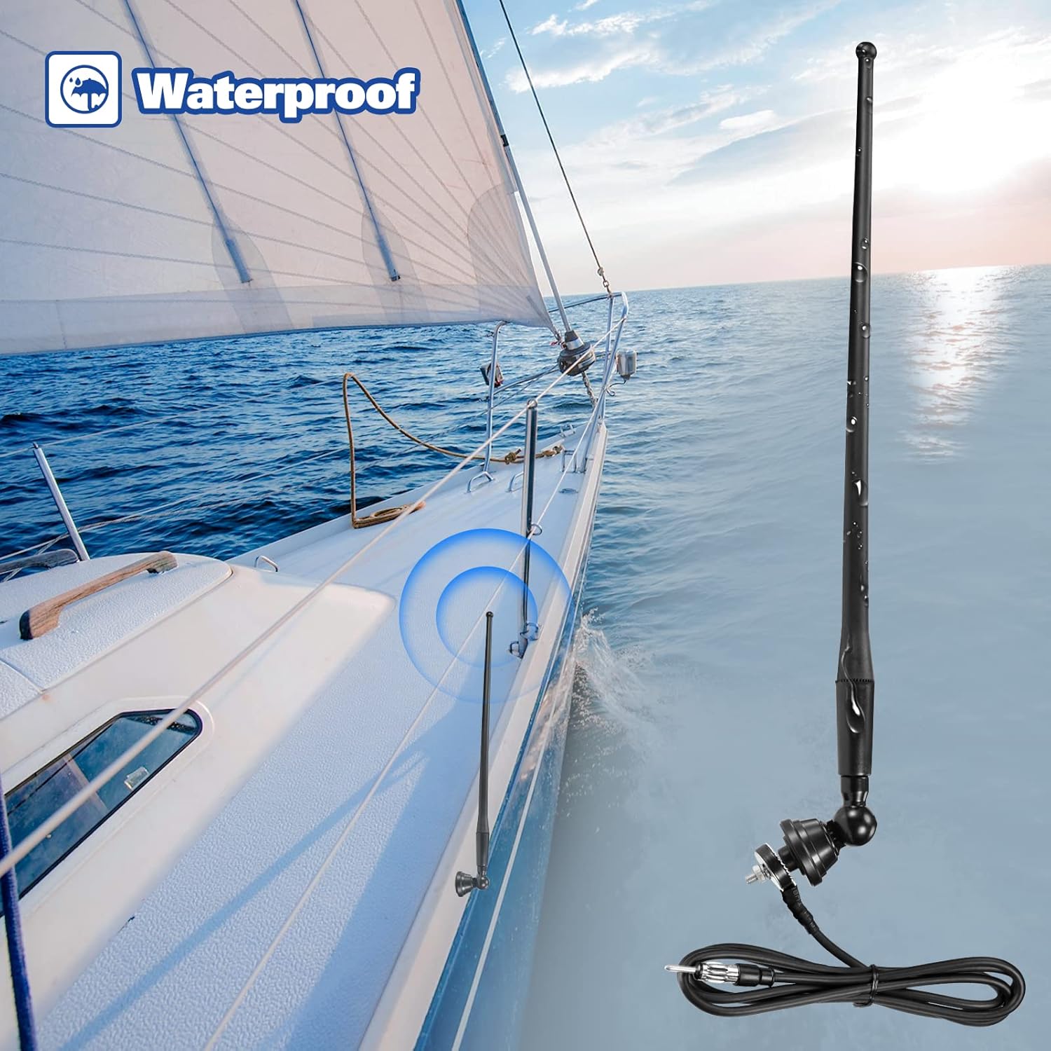 Eightwood Marine-Radioantenne, wasserdicht, AM-FMM-Antenne, kann verwendet werden für Boot, Auto, LKW, Wohnwagen, Wohnmobil, Yacht