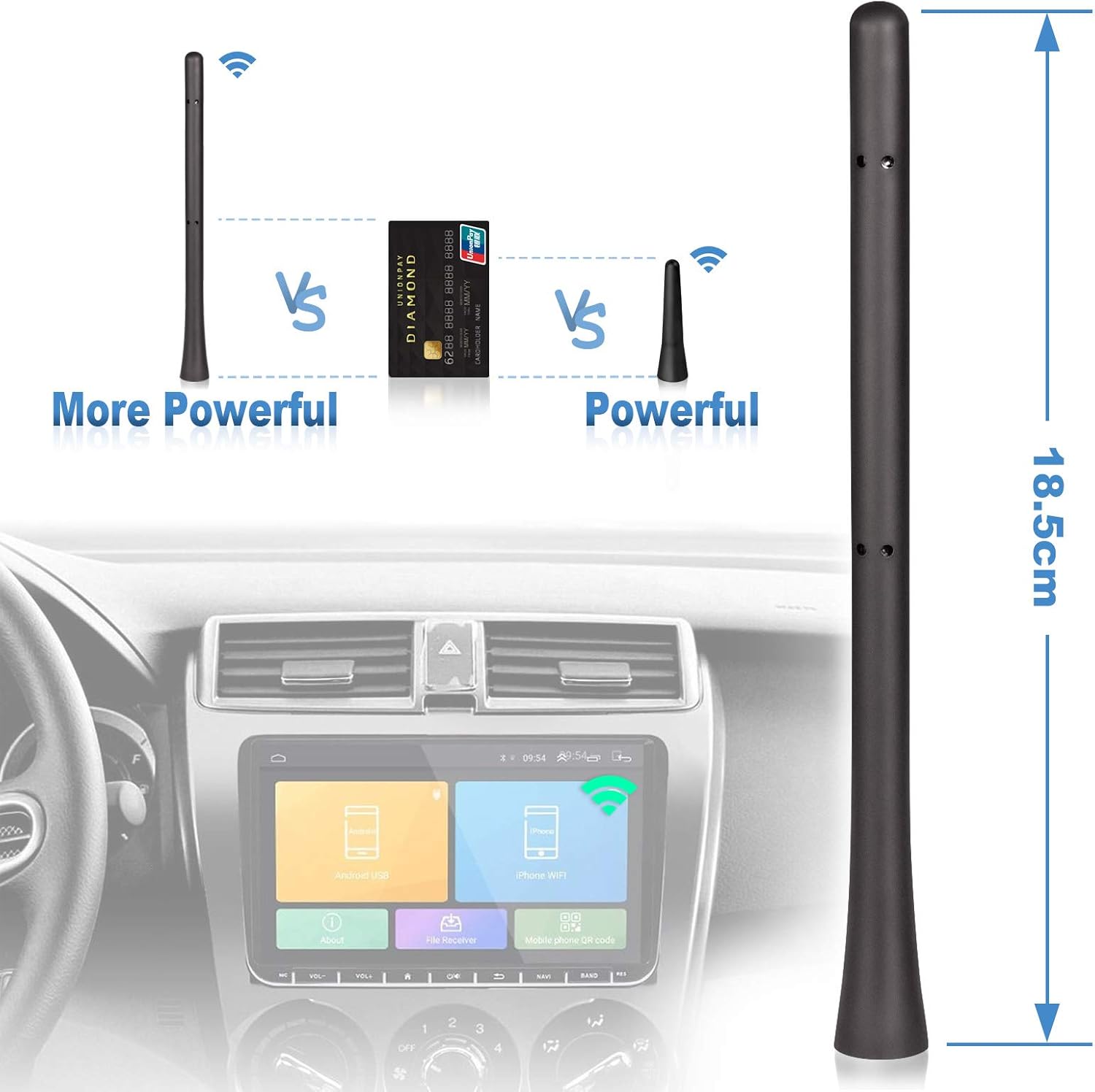 Eightwood Car Radio Rubber Antenna Mast 7 inch FM AM Universal Roof Mount Vehicle Antennae Replacement with M4 M5 M6 Screw Adapter