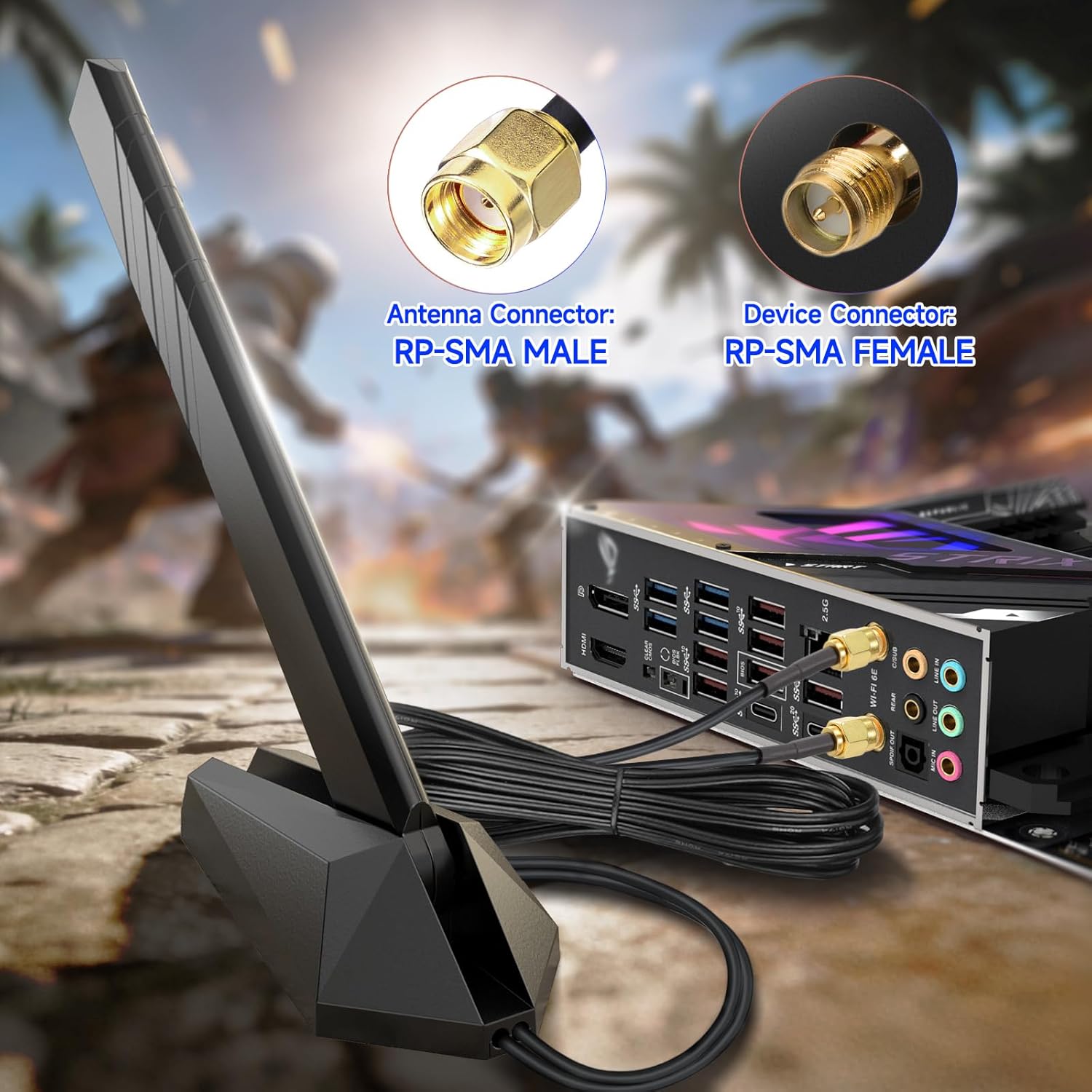 Eightwood WiFi 7 WiFi 6E Antenna Tri-Band 6GHz 5GHz 2.4GHz RP-SMA Antenna with Magnetic Base for Desktop PC ASUS Gigabyte Aorus Gaming Motherboard PCIe Bluetooth Card