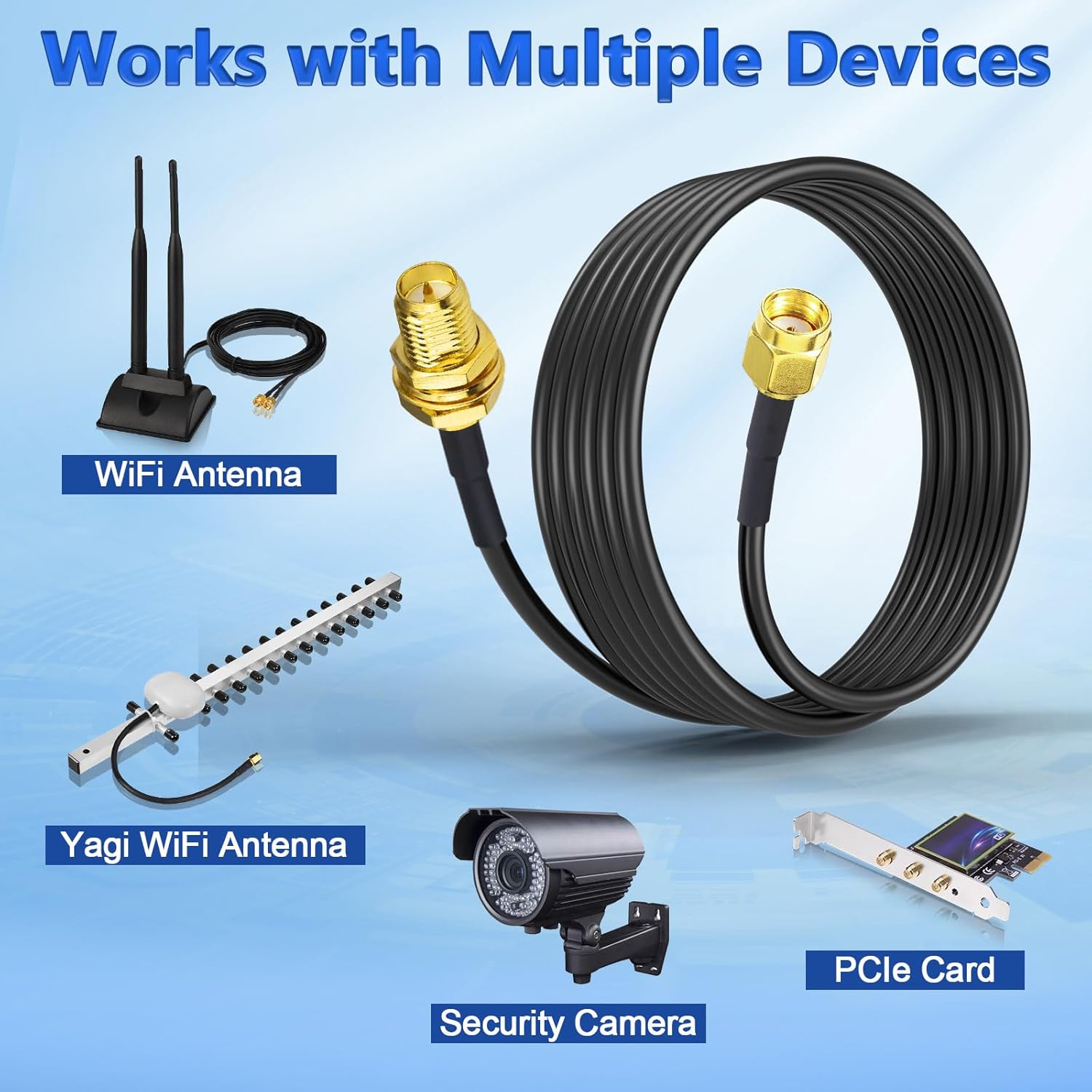Eightwood RP-SMA Stecker auf RP-SMA Buchse Adapterkabel 1 m ALSR100 Low Loss Koaxialkabel Pigtail Kabel für WLAN Router WiFi Antenne Netzwerkkarte SDR LTE FPV Radio