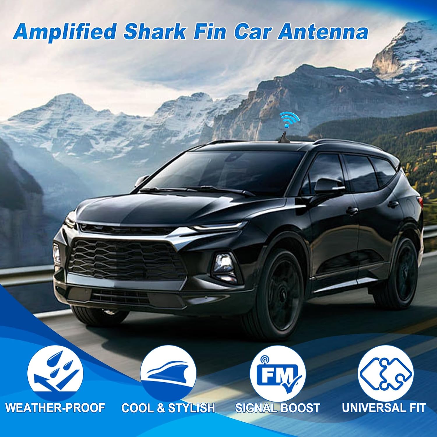 Eightwood FM/AM Dachantenne Shark Antenne Auto mit Signal Verstärker Autoradio Antennensplitter Von KFZ Haifischflosse Antenne DIN Adapter mit Verlängerungskabel 20CM