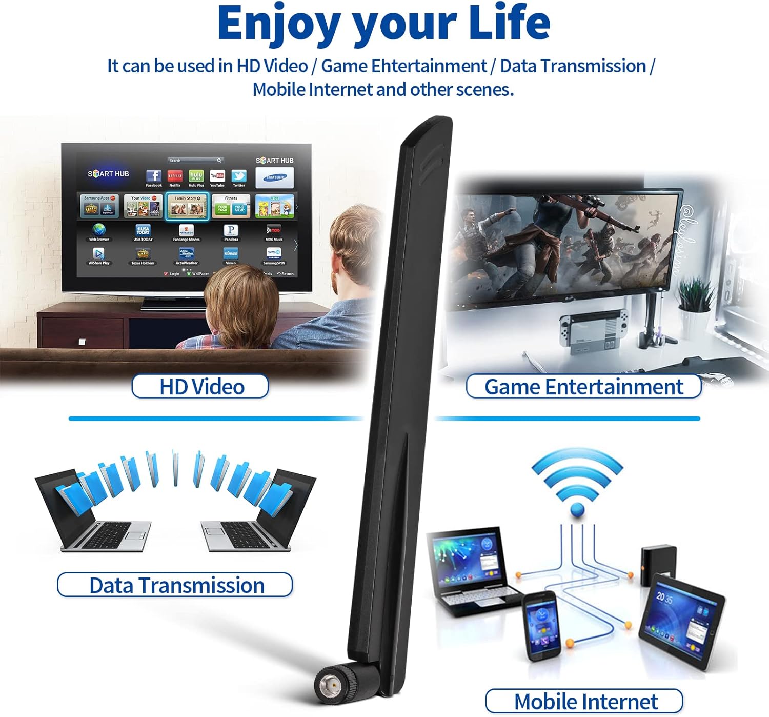 Eightwood High-Gain WiFi Antenne WiFi 6E Antenne Tri-Band WLAN Antenne 4dBi RP-SMA Antenne für WLAN Karten PCI Karte PC Desktop Laptop Netzwerk Router Access Points