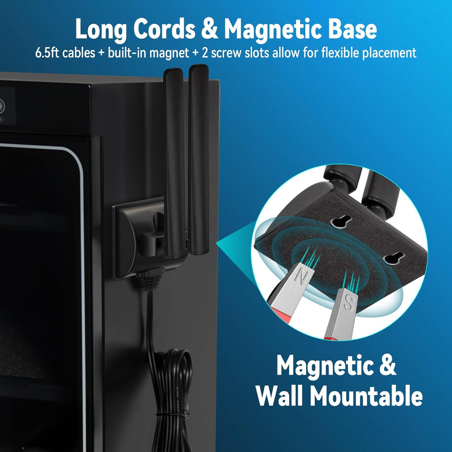 Eightwood WiFi 6E Antenne WLAN Signal Verstärker Tri-Band Magnetic Base mit RP-SMA 200 cm Verlängerungskabel für Wi-Fi Karten PCI Karte PC Bluetooth Mainboard WiFi 6 Router