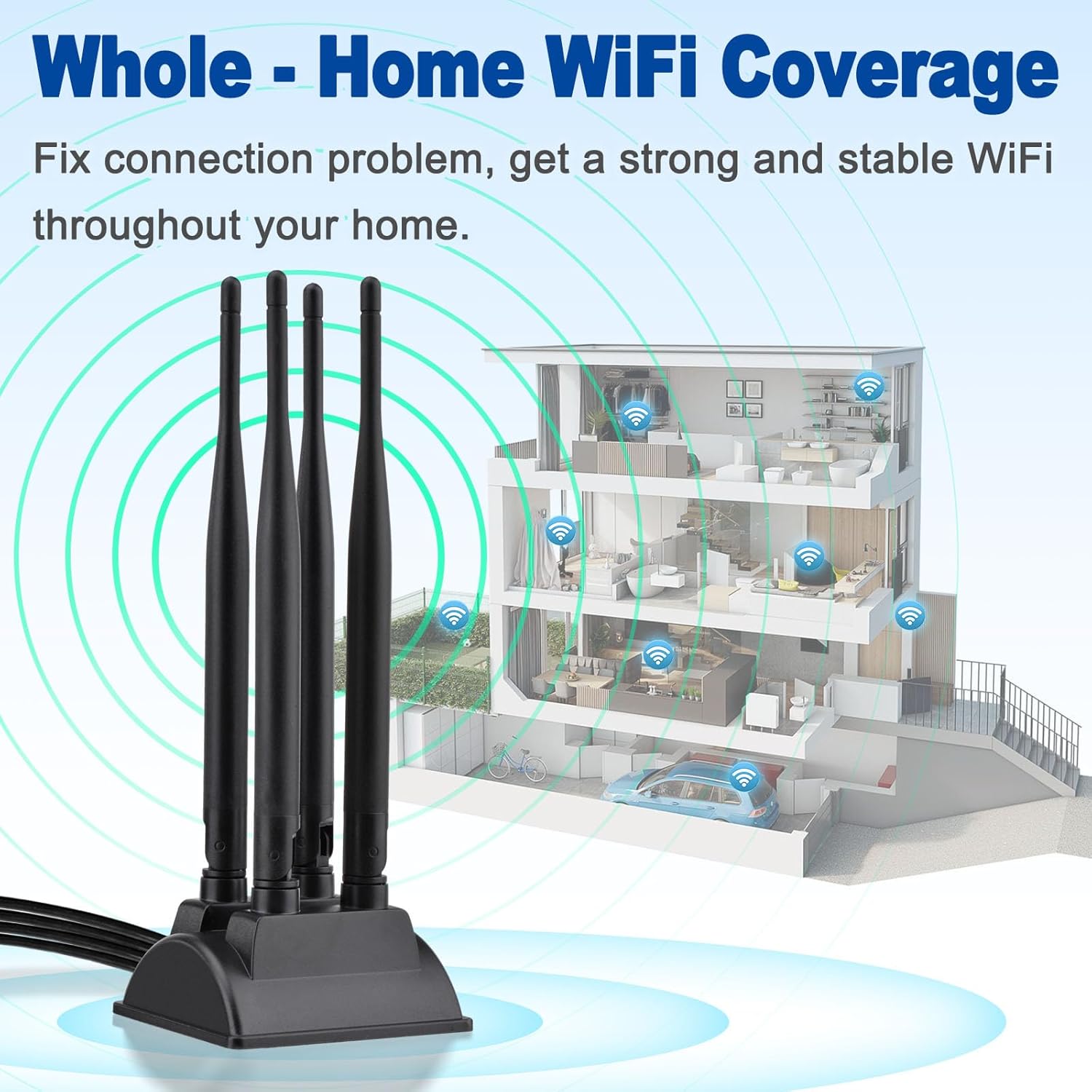 Eightwood WiFi Antenne 2.4ghz 5.8ghz WLAN Antenne Signal Verstärkung 8dBi Magnetic Base mit RP-SMA 200 cm Verlängerungskabel für WLAN Router Wi-Fi Karten PCI Karte PC Bluetooth Mainboard