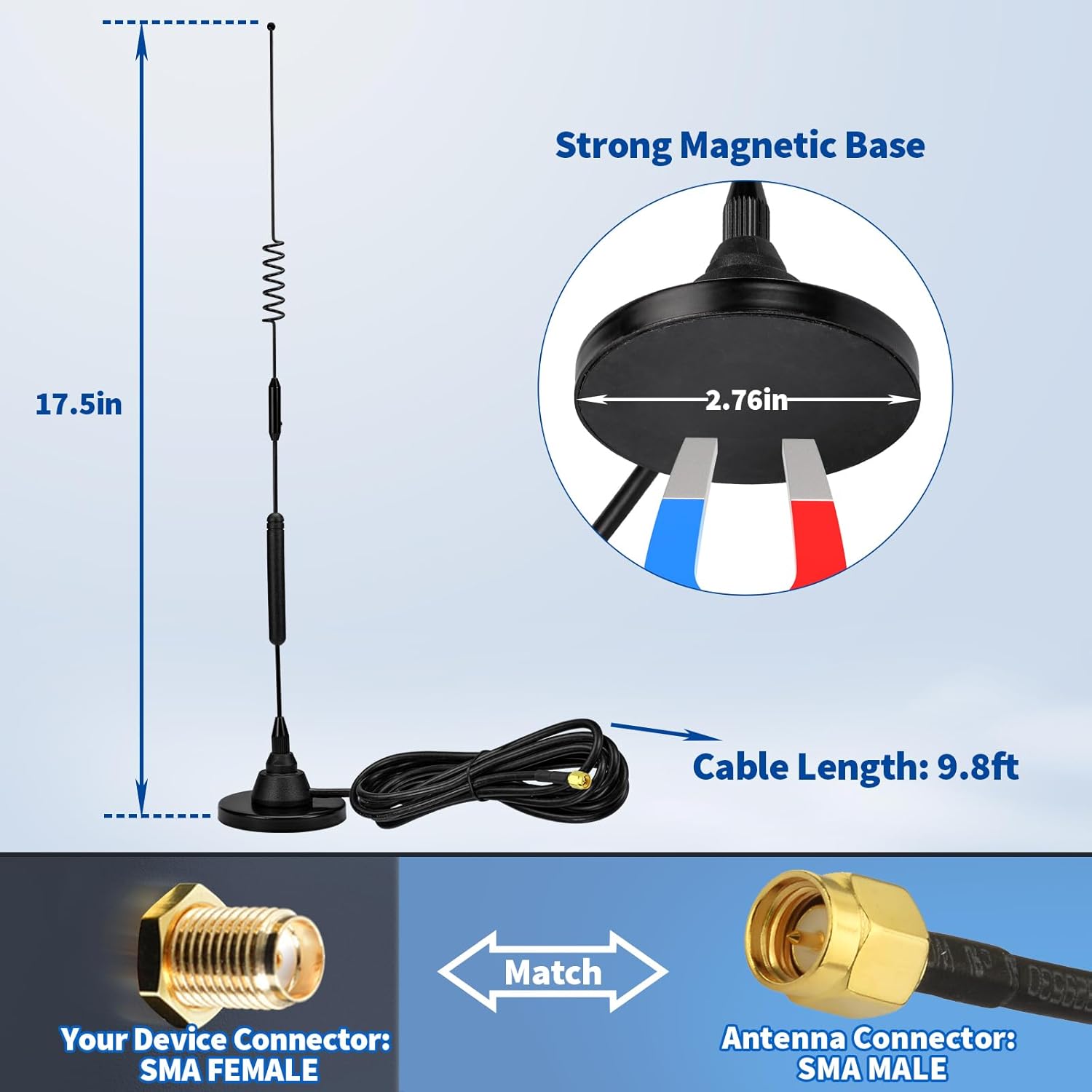 Eightwood 10dBi 4G LTE Antenna Omni SMA Male Antenna with Magnetic Base Extension Cable 9.8ft for 4G Router Wireless Home Phone Modem Outdoor Cellular Trail Camera