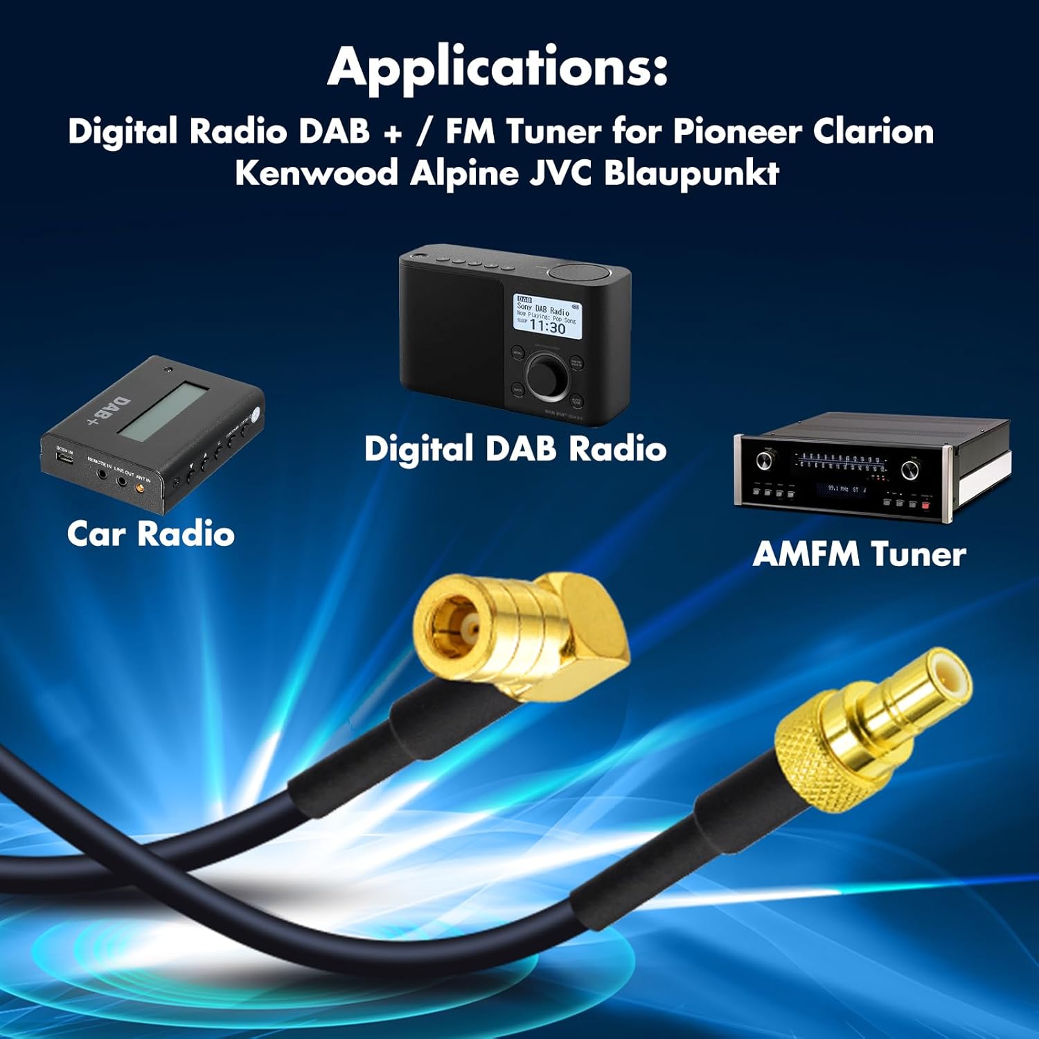 Eightwood DAB+ Antenneadapter SMB Kabel Auto Radio SMB Buchse auf SMB Stecker RG174 3.2ft 100cm DAB Antenne SMB Verlängerung für TechniSat Pioneer Sony Alpine MEHRWEG