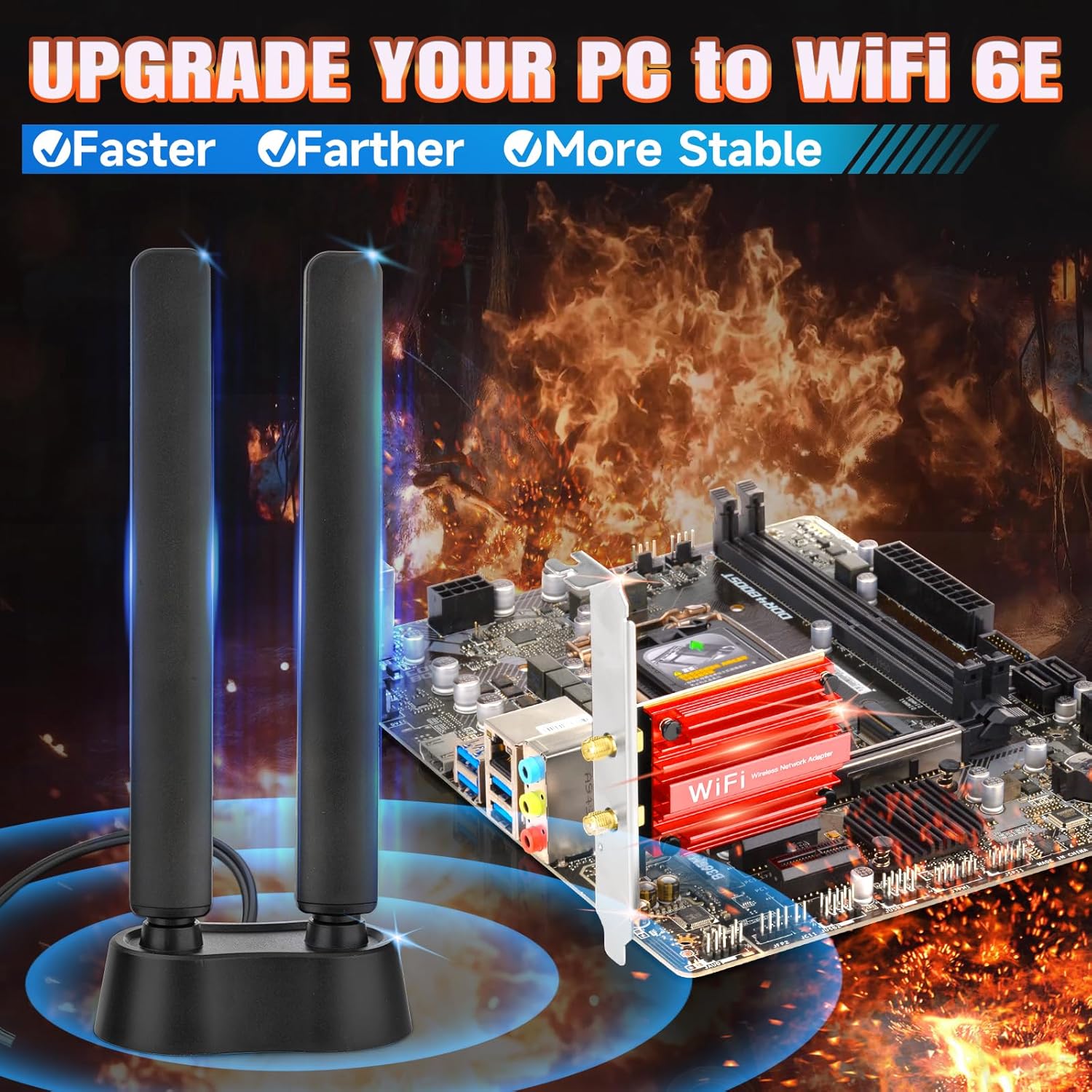 Eightwood WiFi 6E PCIe Card for Desktop PC, AX210 Tri-Band WiFi Wireless Adapter with Magnetic WiFi 6E Antenna, Bluetooth 5.3, OFDMA & MU-MIMO, Ultra-Low Latency, WPA3, Low-Profile Bracket, 802.11ax