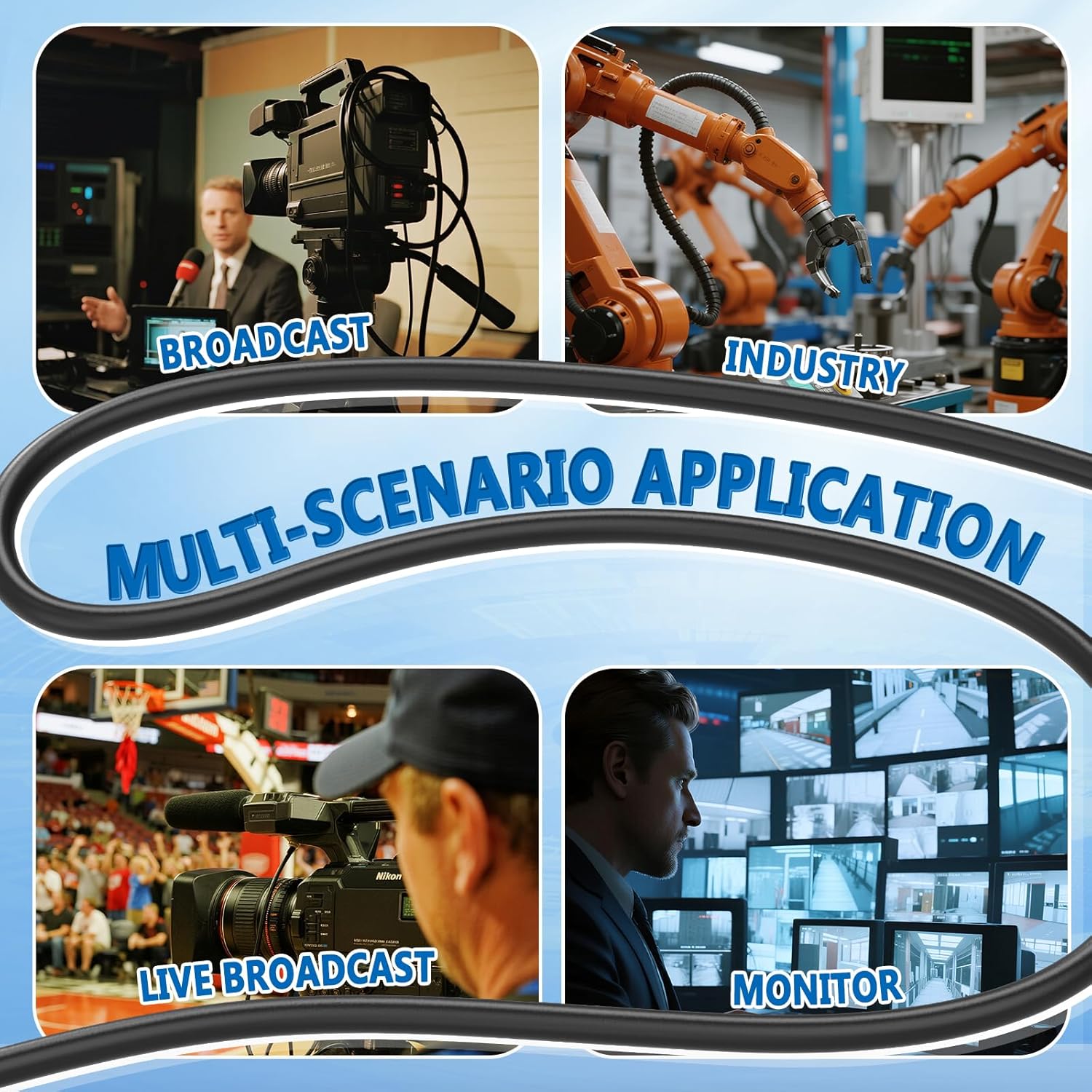 Eightwood 6G SDI Kabel BNC Kabel 300cm BNC Stecker auf Stecker 75 Ohm Cable - Belden 1855A Ultra Low Loss für 3G/HD-SDI/4K Übertragung Broadcast Kamera (SMPTE 292M/424M) Monitore