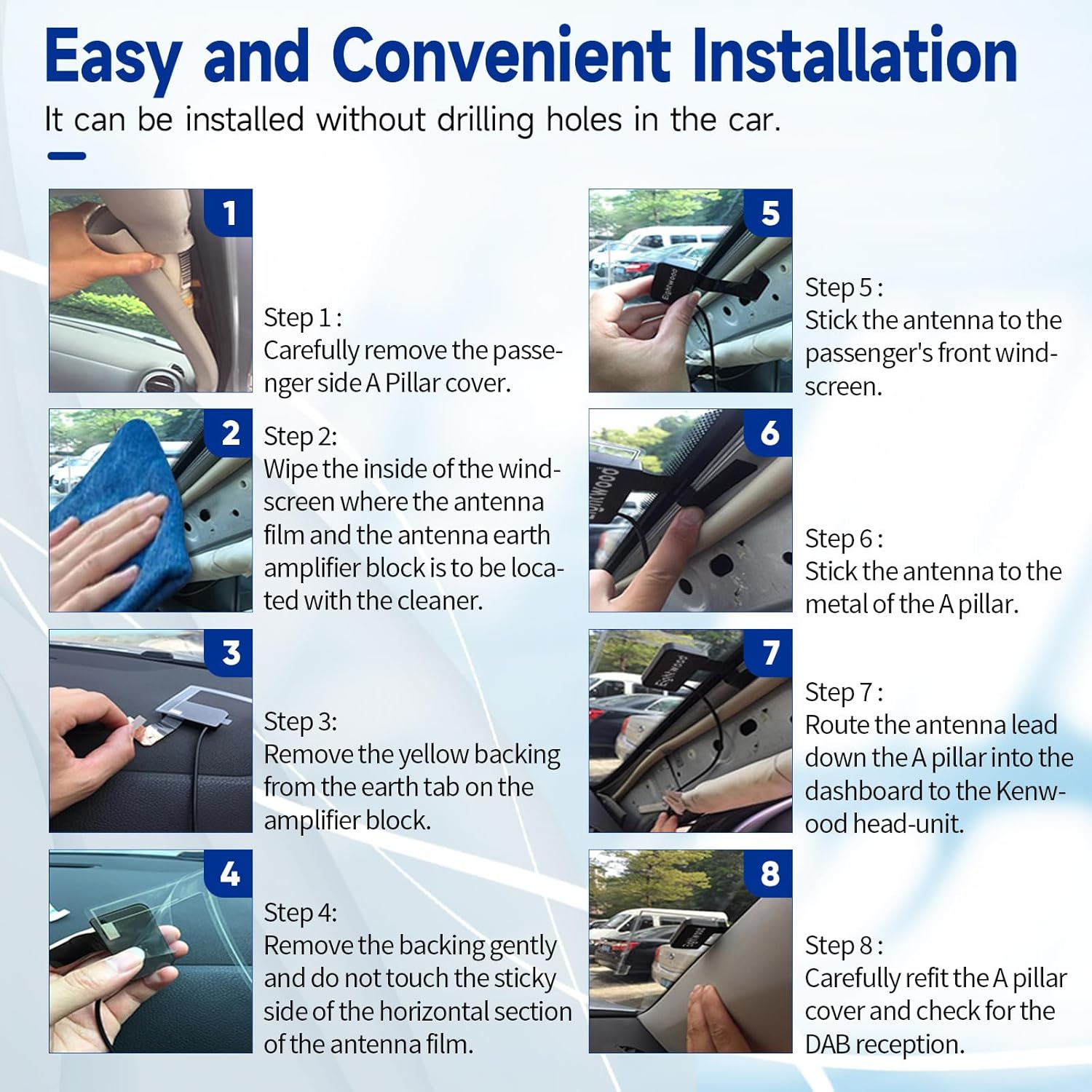 Eightwood Aktive DAB Antenne DAB+ Autoantenne SMB Adapter DAB Digitales Autoradio Antenne Glashalterung mit 3 m Verlängerungs Kabel Kompatibel für DAB Radio Pioneer Clarion Alpine MEHRWEG