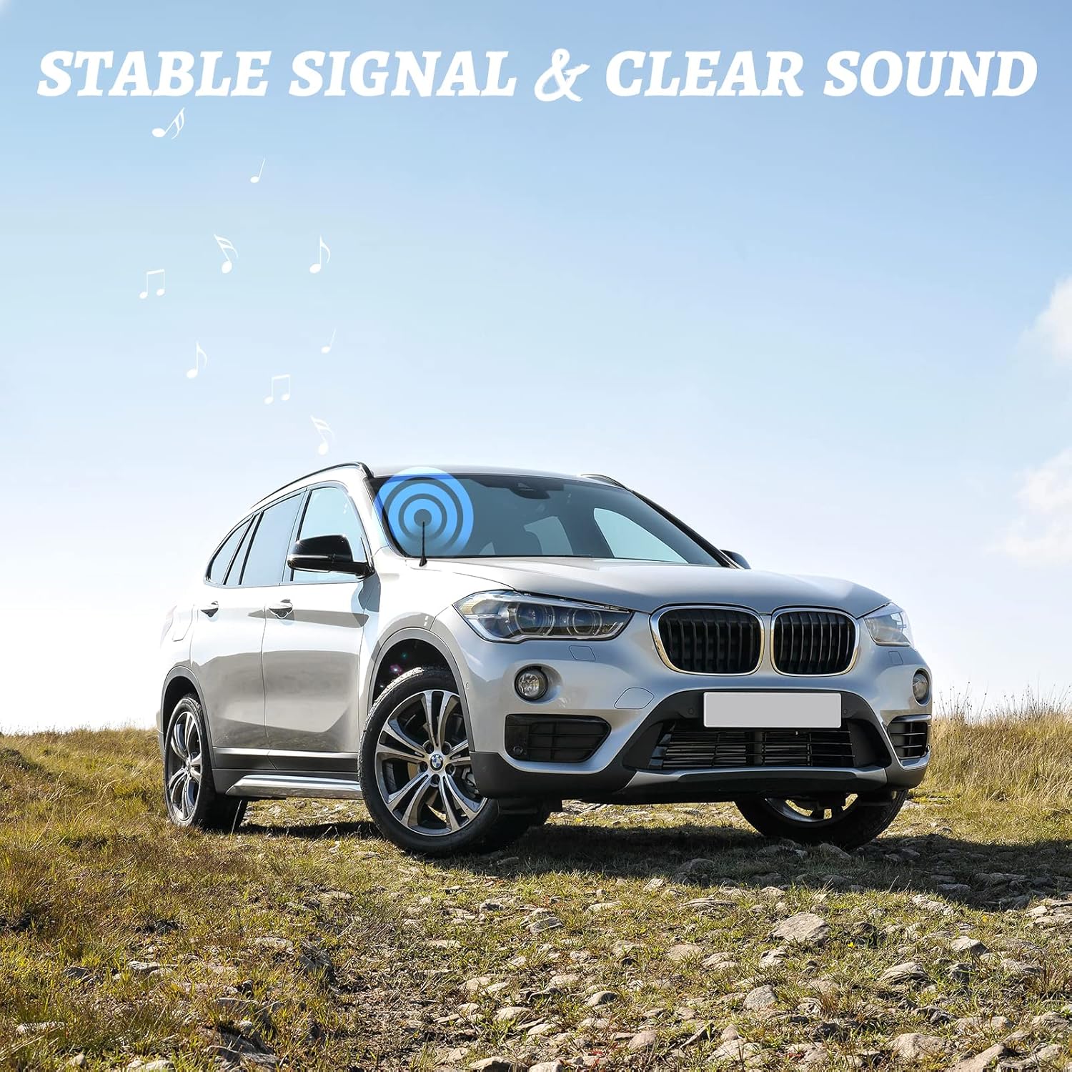 Eightwood Autoantenne AM/FM mit Verstärker Antenne Auto FM 17.5cm Dachantenne Autoantenne Autoradio Antenne Amplifier mit DIN Adapter 500CM Kabel