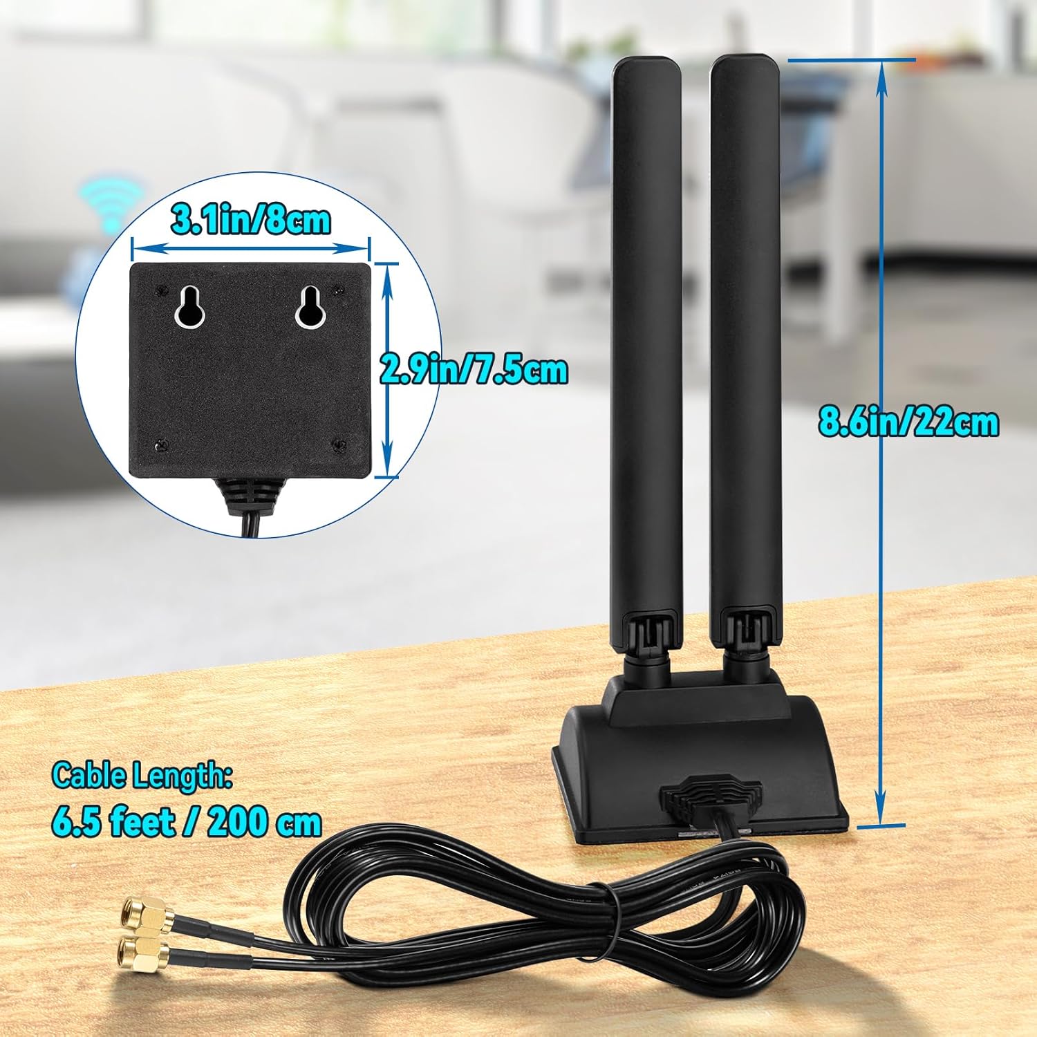 Eightwood WiFi 6E Antenna Tri-Band 2.4GHz 5GHz 6GHz RP-SMA Antenna Magnetic Base for Desktop PC Computer PCI-E 6E Bluetooth Card USB WiFi Adapter Wireless Router