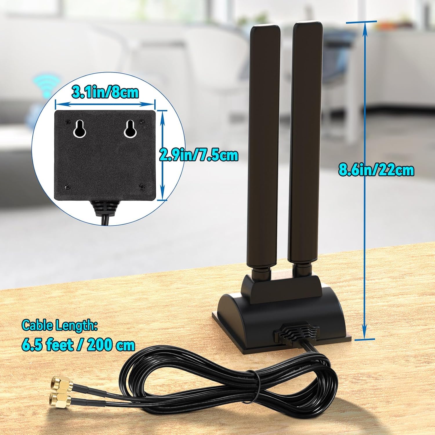 Eightwood WiFi 6E Antenne WLAN Signal Verstärker Tri-Band Magnetic Base mit RP-SMA 200 cm Verlängerungskabel für Wi-Fi Karten PCI Karte PC Bluetooth Mainboard WiFi 6 Router