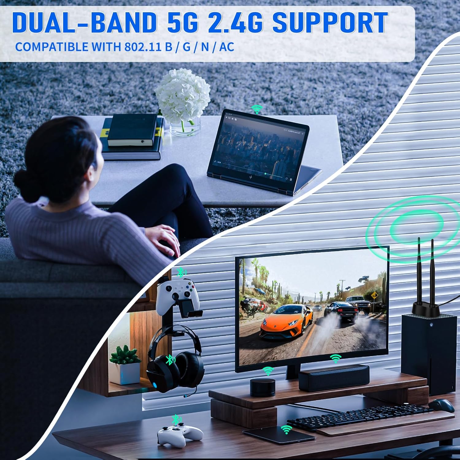 Eightwood WiFi Antenne 2.4ghz/5ghz/5.8ghz WLAN Signal Verstärker Anenne Dual Band Magnetic Base mit RP-SMA Verlängerungskabel für Wi-Fi Router PCI PCI-E Karte PC Mainboard Bluetooth