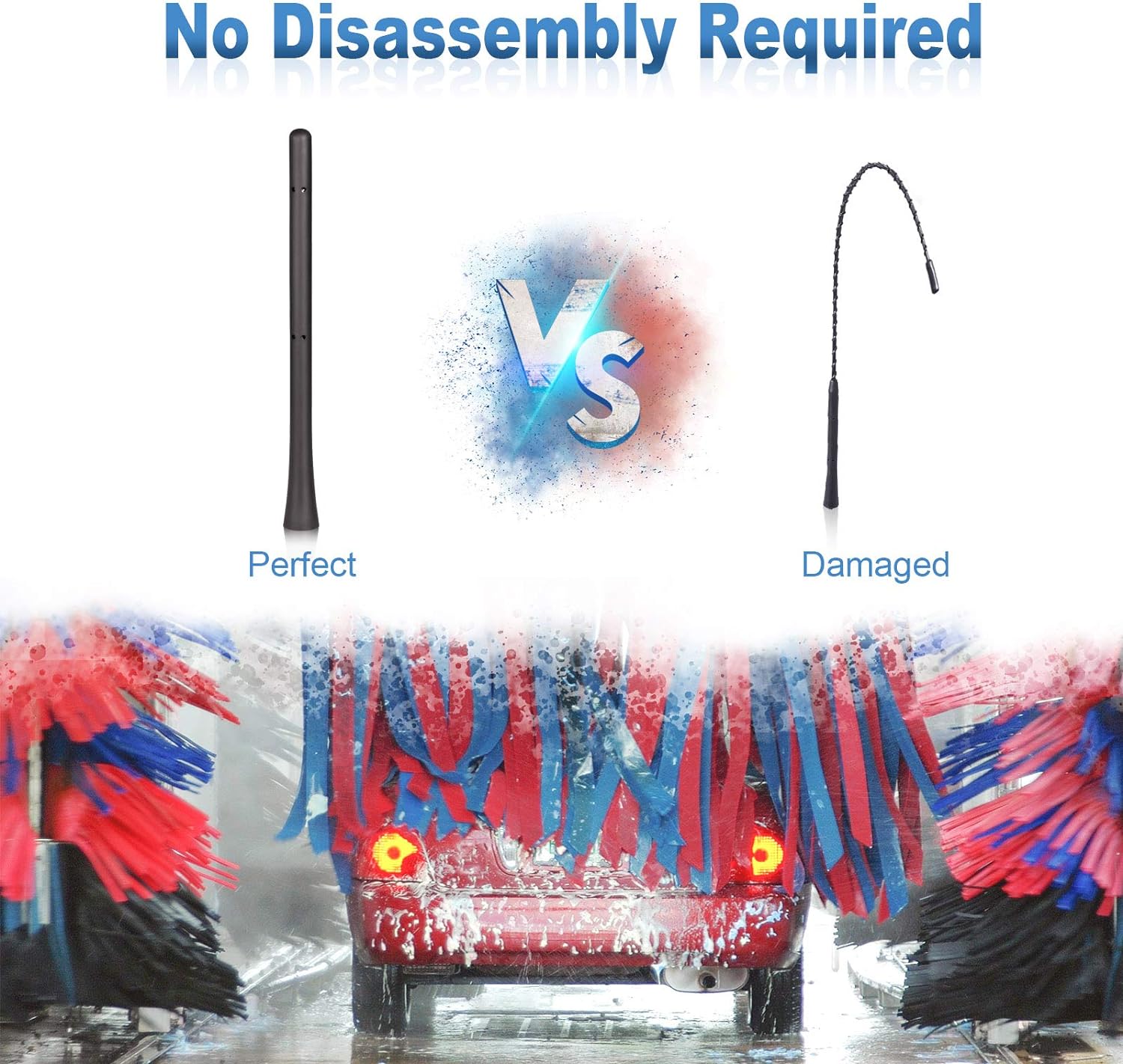 Eightwood Car Radio Rubber Antenna Mast 7 inch FM AM Universal Roof Mount Vehicle Antennae Replacement with M4 M5 M6 Screw Adapter