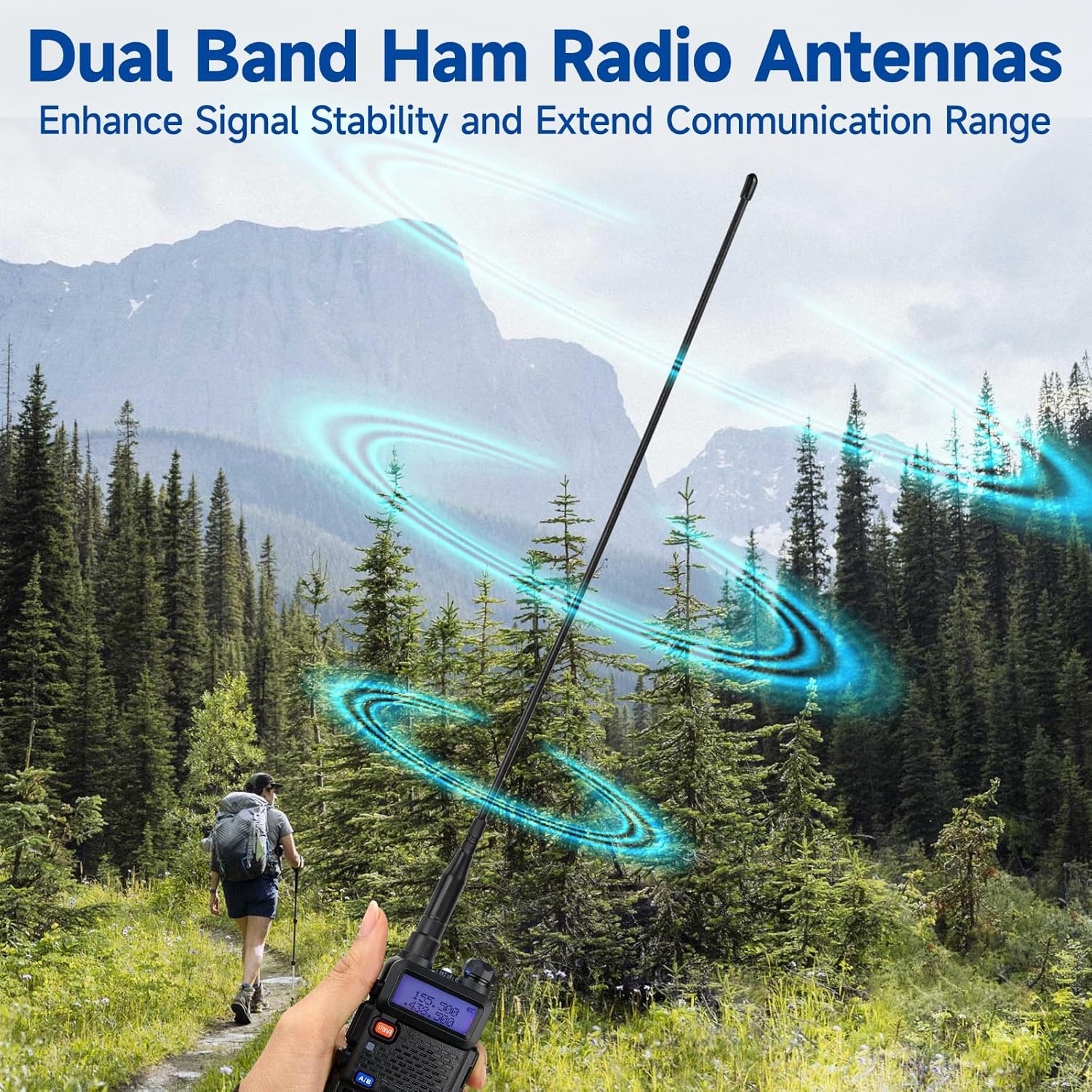 Eightwood VHF UHF 144/430Mhz Dual Band Whip Antenna SMA Female Soft Walkie Talkie Antennae 15in 2-Pack for Baofeng Ham Two Way Radio UV-5R UV-82 BF-F8HP