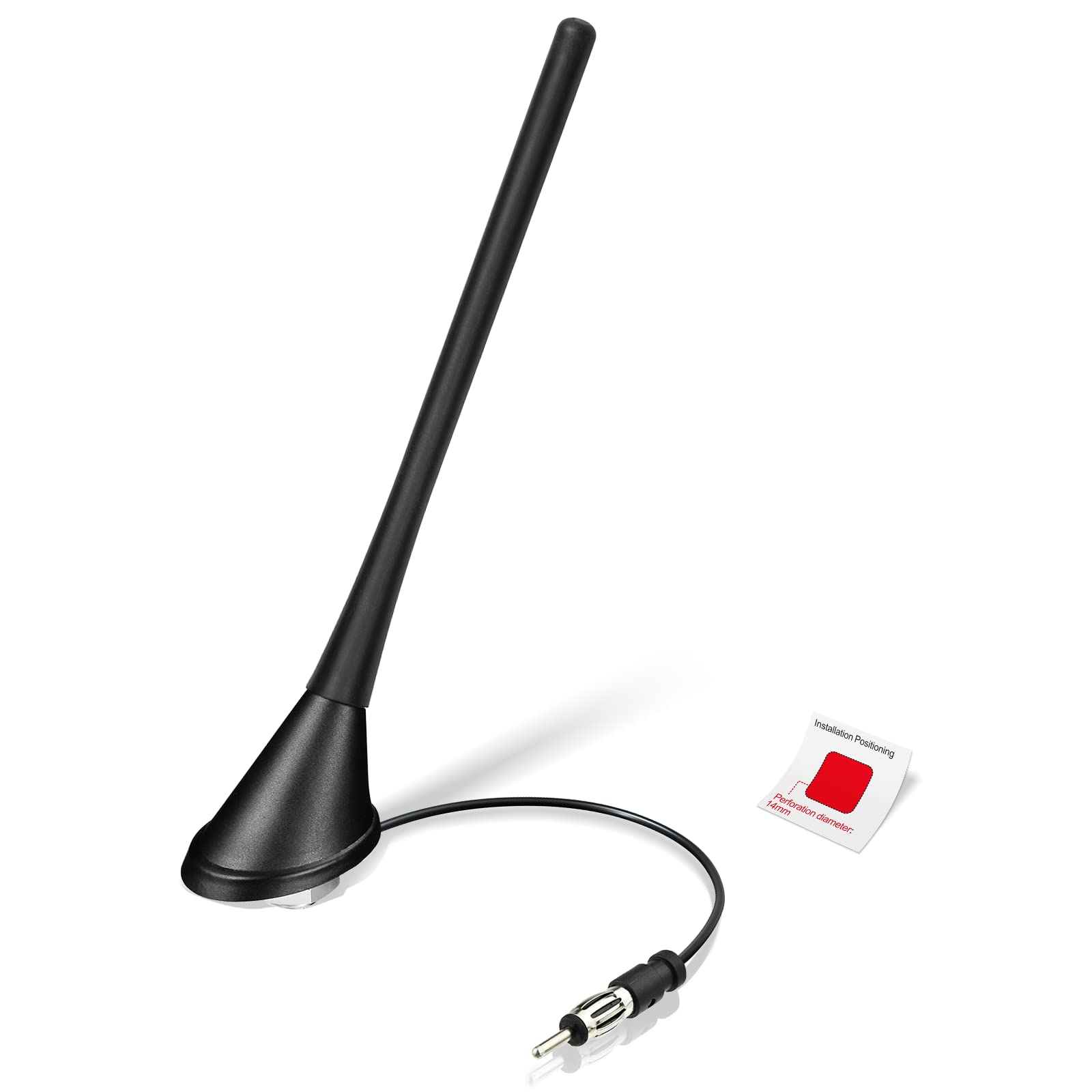Eightwood FM Autoantenne Dachantenne mit Sockel Antenne Auto Autoantenne FM/AM Autoradio Antenne Amplifier mit DIN Adapter 15CM Kabel