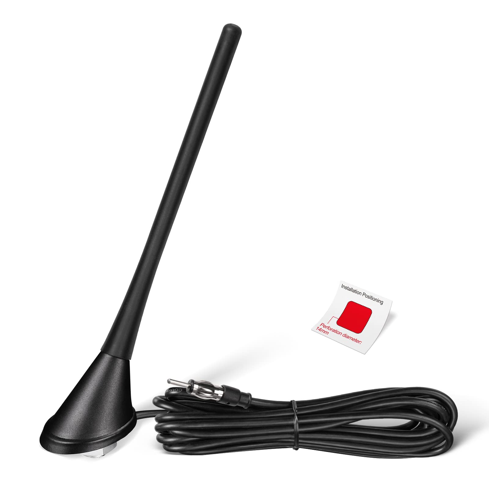 Eightwood Autoantenne AM/FM Antenne Auto FM 17.5cm mit Sockel Dachantenne Autoantenne Autoradio Antenne Amplifier mit DIN Adapter 500CM Kabel