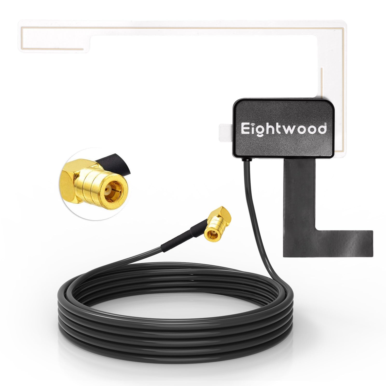 Eightwood Aktive DAB Antenne DAB+ Autoantenne SMB Adapter DAB Digitales Autoradio Antenne Glashalterung mit 3 m Verlängerungs Kabel Kompatibel für DAB Radio Pioneer Clarion Kenwood Alpine MEHRWEG usw.