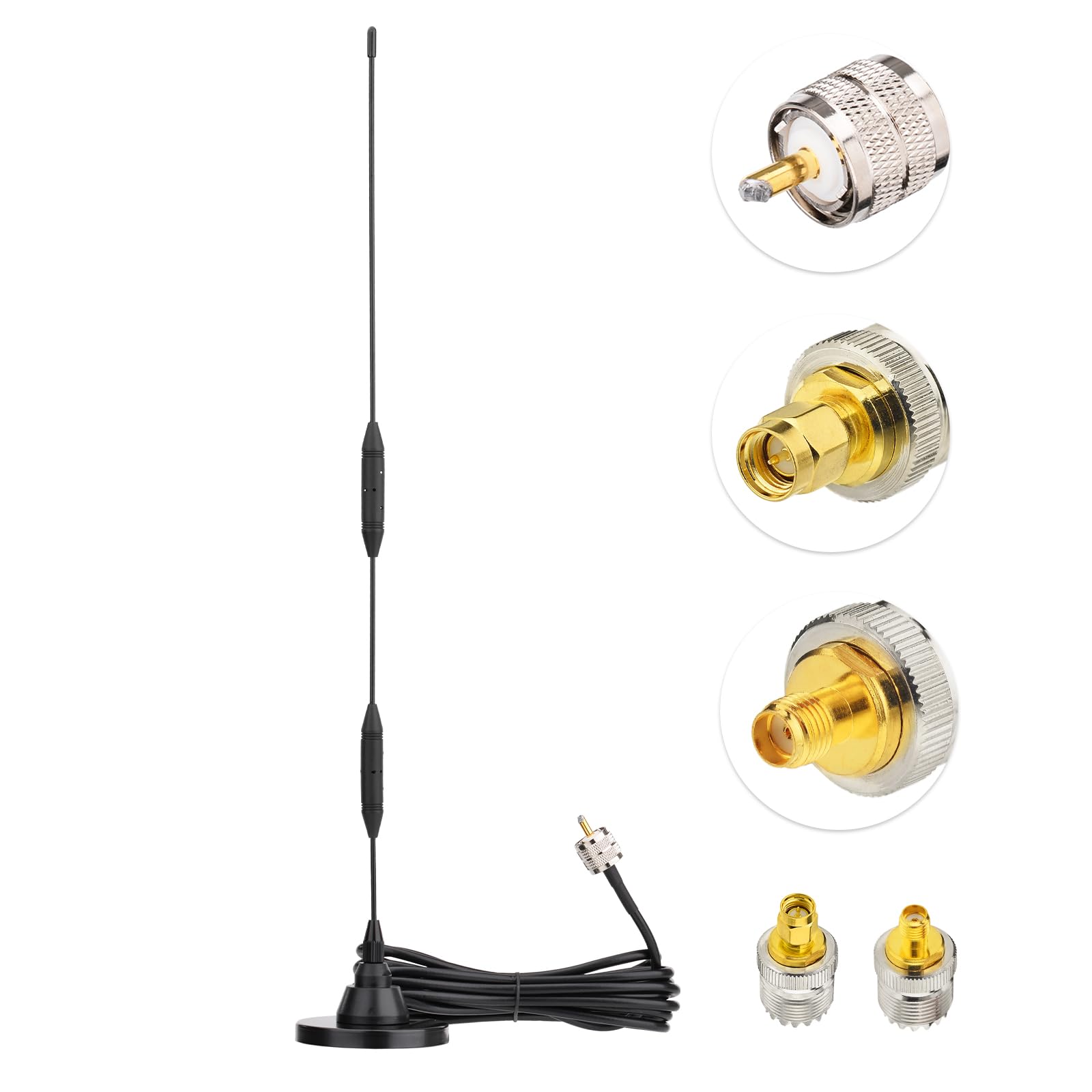 Eightwood VHF UHF Antenne Auto Mobilfunkantenne 144/430 MHz Dualband Antenne 47.5CM Amateurfunkantenne Pl259 Antenna mit SMA Adapter 3 M Verlängerungskabel für BTECH ICOM Midland Yaesu TYT Cobra