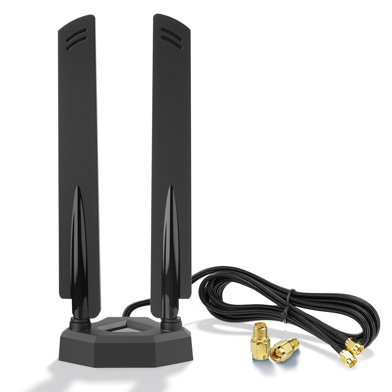 Eightwood WiFi 6E Antenne 2.4GHz 5GHz 6GHz WLAN Antenne RP-SMA Tri-Band Antenna + SMA Adapter Magnetfuß mit 2M Verlängerungskabel für PC Bluetooth Mainboard WLAN Karten PCI Karte WiFi Router