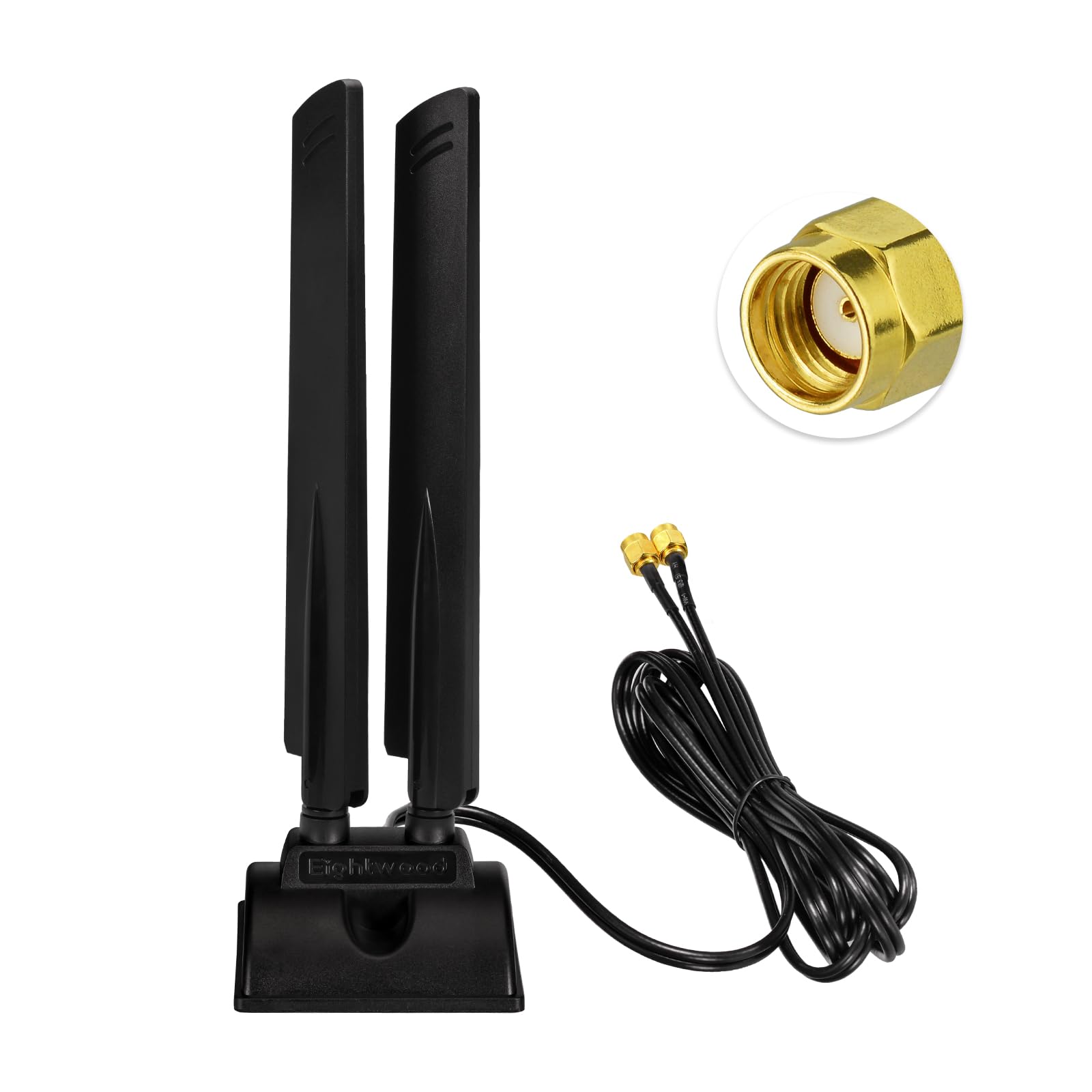 Eightwood Tri Band WiFi 6E Antenne RP-SMA WLAN Antenne Magnetfuß mit 200cm Verlängerungskabel für PC Bluetooth Mainboard WiFi 6 Router Wi-Fi Kamera PCI Karte