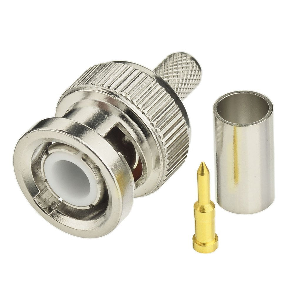 Eightwood BNC Crimp Stecker Adapter 10 Stück 50 Ohm SDI Stecker BNC Buchse Crimp Stecker Adapter für RG58 RG142 LMR195 Koaxialkabel