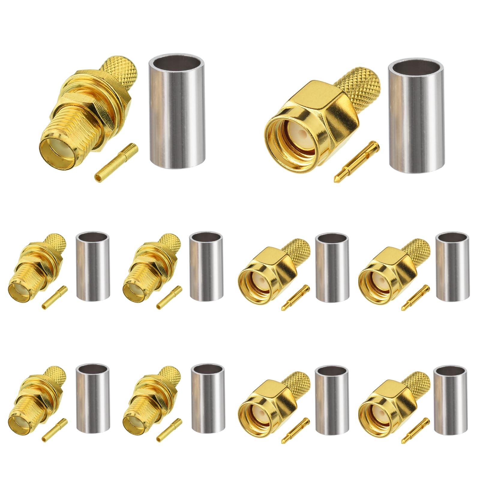 Eightwood SMA Crimp Set Stecker und Buchse für RG58 LMR195 RG142 RG400 RG303 RG141 Low Loss Koaxialkabel Pigtail - 10 Stück