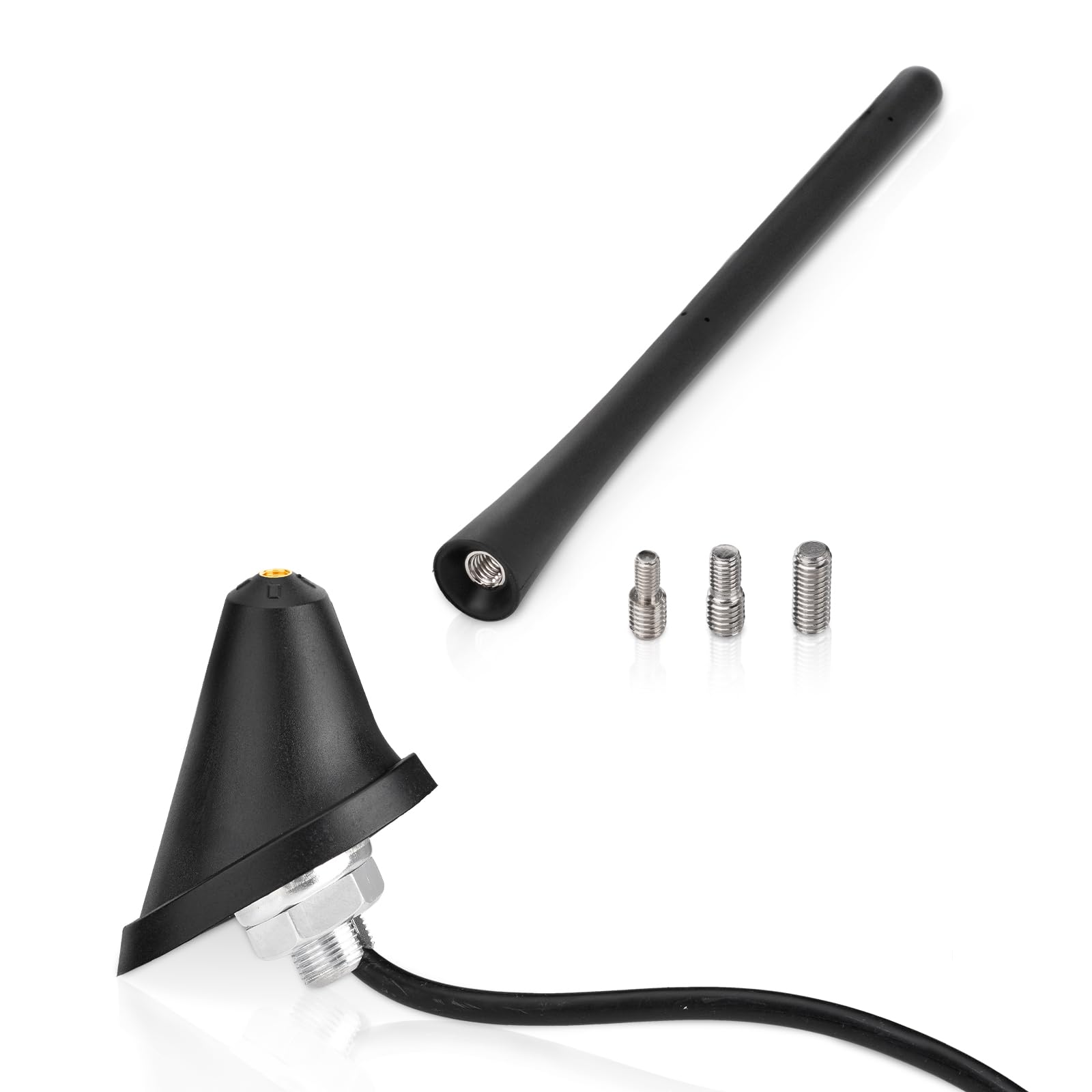 Eightwood Universal Car Radio Rubber Antenna 7in, FM AM Roof Mount Vehicle Antennae Replacement with Mount Base 16ft Cable for Car Truck Stereo Receiver Head Unit