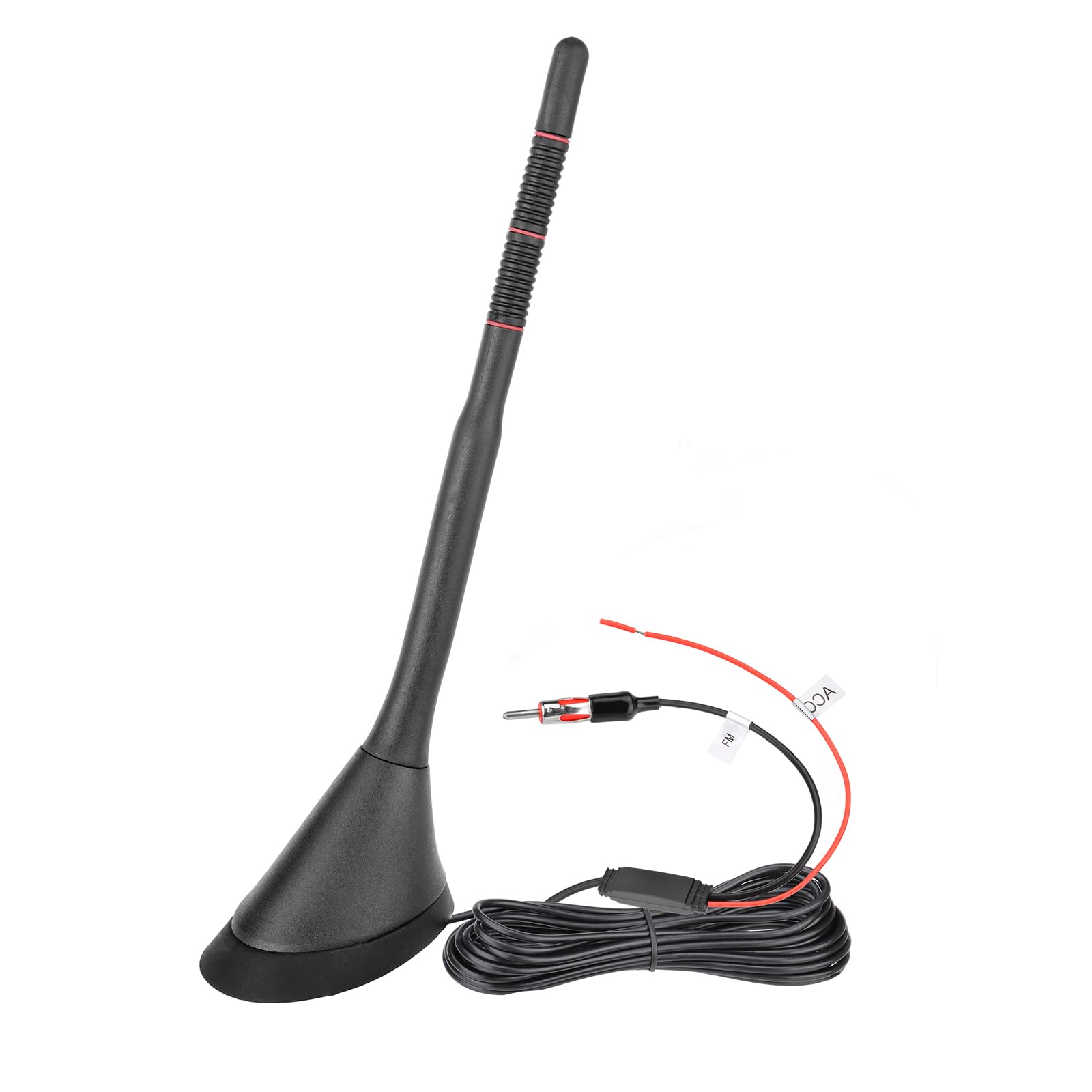 Eightwood Universal AM FM Car Radio Antenna, Roof Mount Amplified Stereo Antenna with 12V Power Wire DIN Plug Connector for Vehicle Car Truck SUV Radio Stereo Receiver Media Head Unit