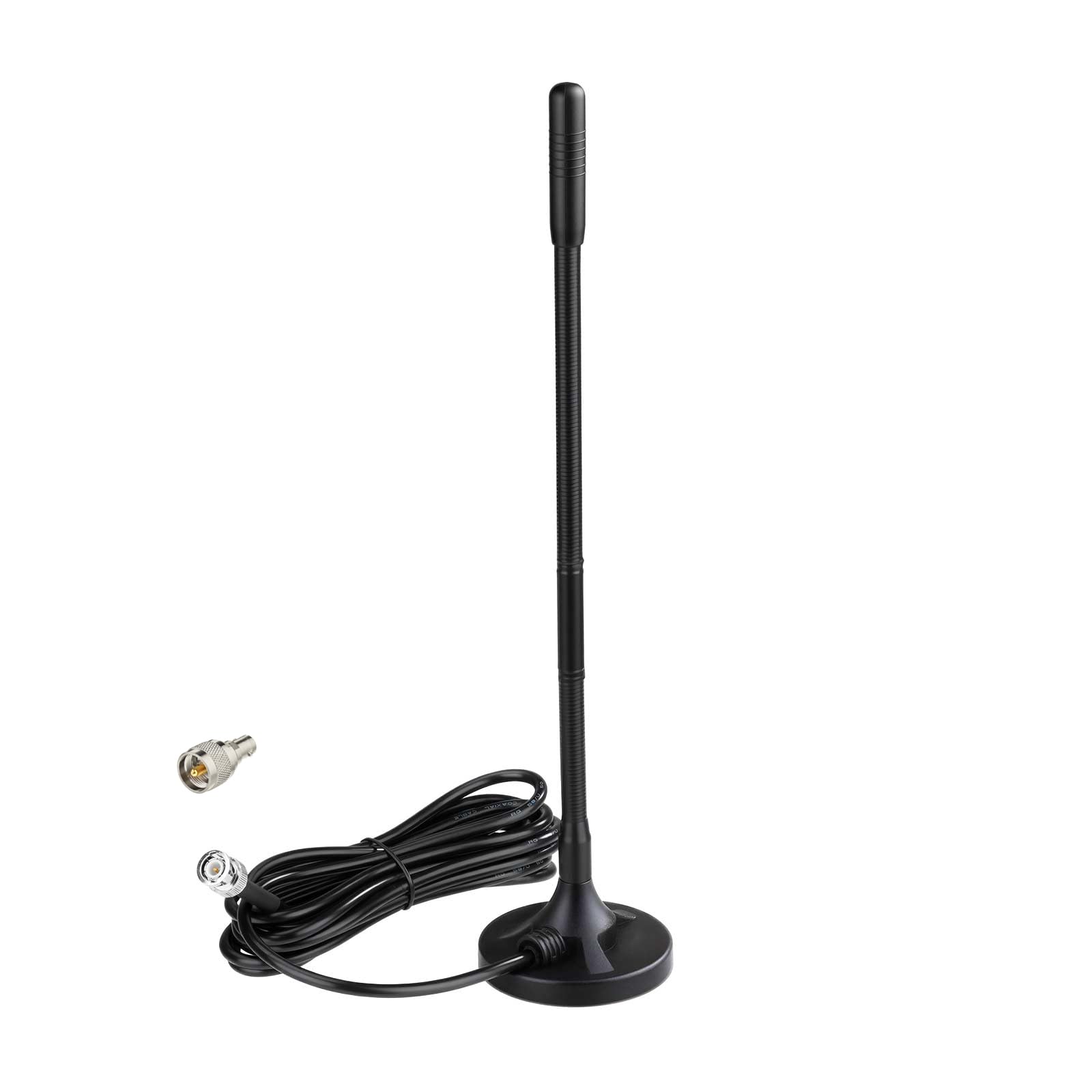 Eightwood 27MHz CB Radio Antenna 12.6in, Flexible Whip BNC & PL259 Antenna | Heavy Duty Magnetic Base, Compatible with President Cobra Galaxy Mobile CB Radios