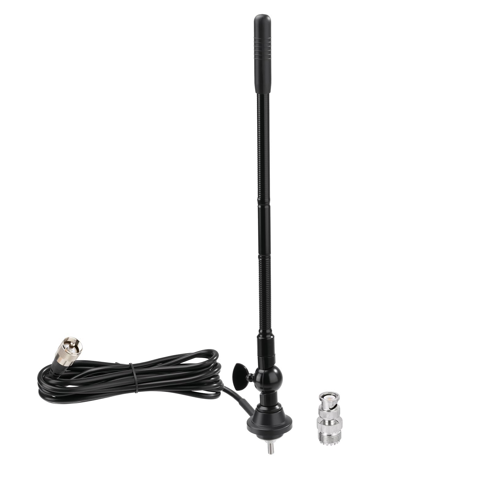 Eightwood 27MHz CB Radio Antenna with Adjustable Rotating Base, PL259 & BNC Boat Marine Car Antenna Kit, Compatible with Uniden President Cobra Galaxy Mobile Handheld CB Radios