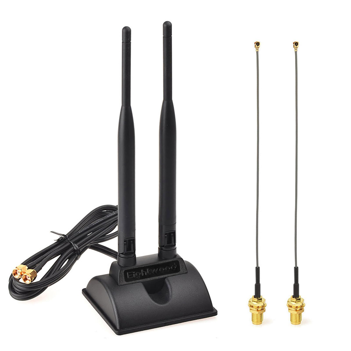 Eightwood Dual Band WiFi Antenna + 2-Pack Mini PCIe to RP-SMA Cable 6in | for Desktop PC Mini PCIe WiFi Card Wireless Network Adapter, 2.4GHz 5GHz, Magnetic Base