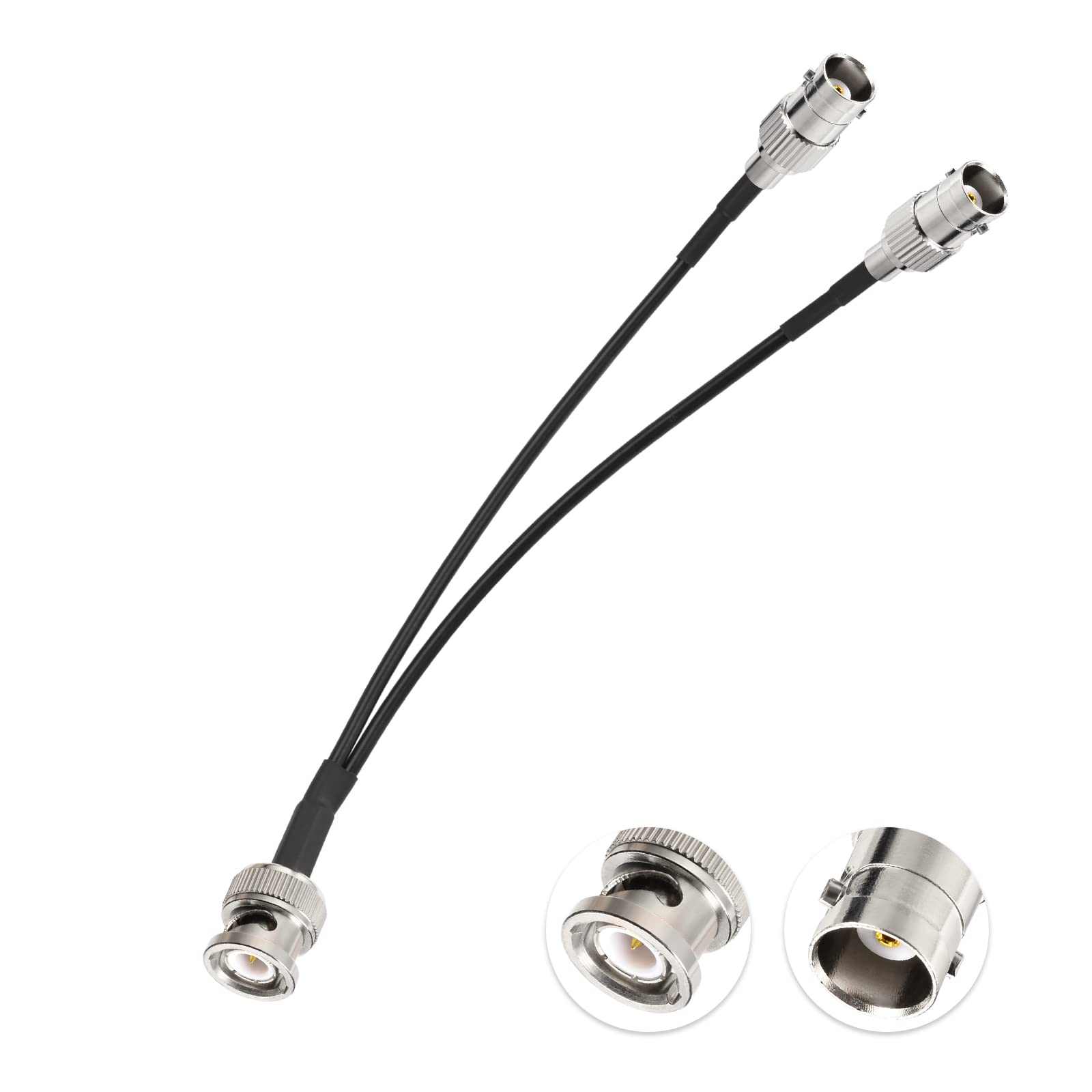 Eightwood BNC Splitter Cable 6in, BNC Male to Dual Female Adapter 50 Ohm | BNC 1 In 2 Out Splitter for CCTV Camera, CB Ham Radio Antenna Scanner