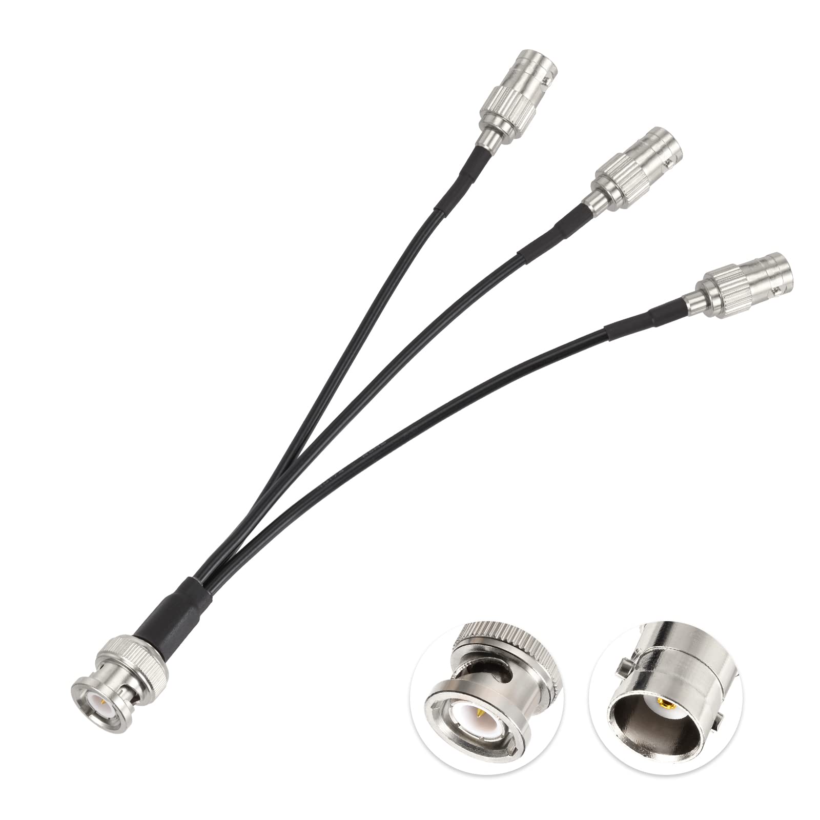 Eightwood BNC Splitter Cable 6in, BNC Male to Triple Female Adapter 50 Ohm | BNC 1 Male to 3 Female Splitter for CCTV Camera, CB Ham Radio Antenna Scanner