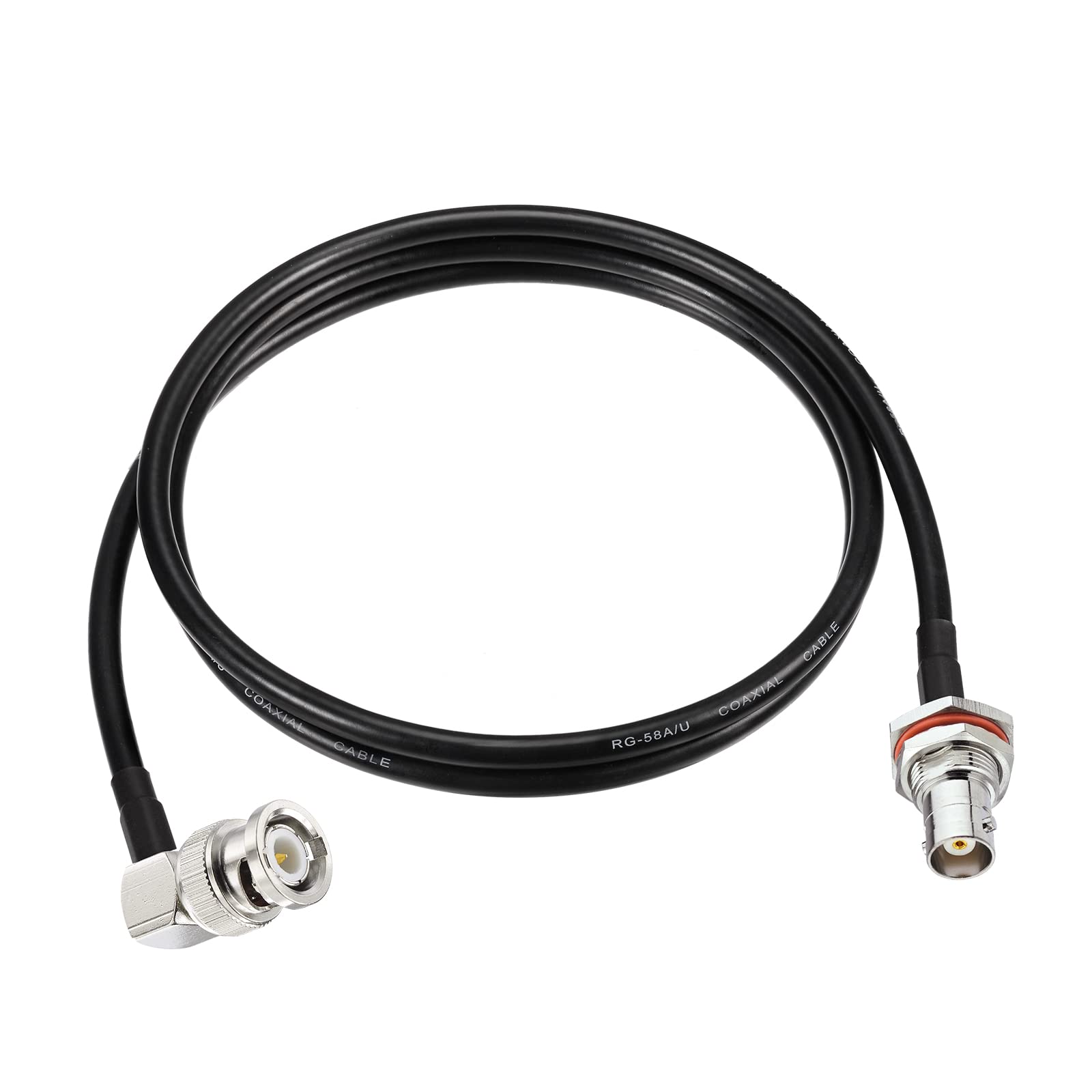 Eightwood BNC Female Bulkhead to BNC Male Right Angle RG58 Coax Cable 3ft | for Wireless Microphone Receiver, Radio Scanner, Radio Antenna, CB Radio, VHF UHF Ham Radio